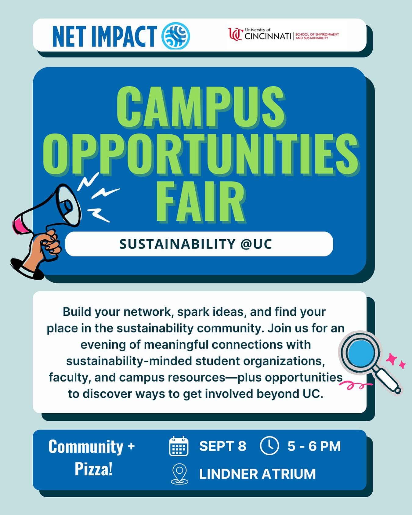 Hey UC Students! We would LOVE to see you at the campus opportunities fair this coming Monday. Come find the Field Center table for a chance to win some swag and to learn more about our involvement and activities!!