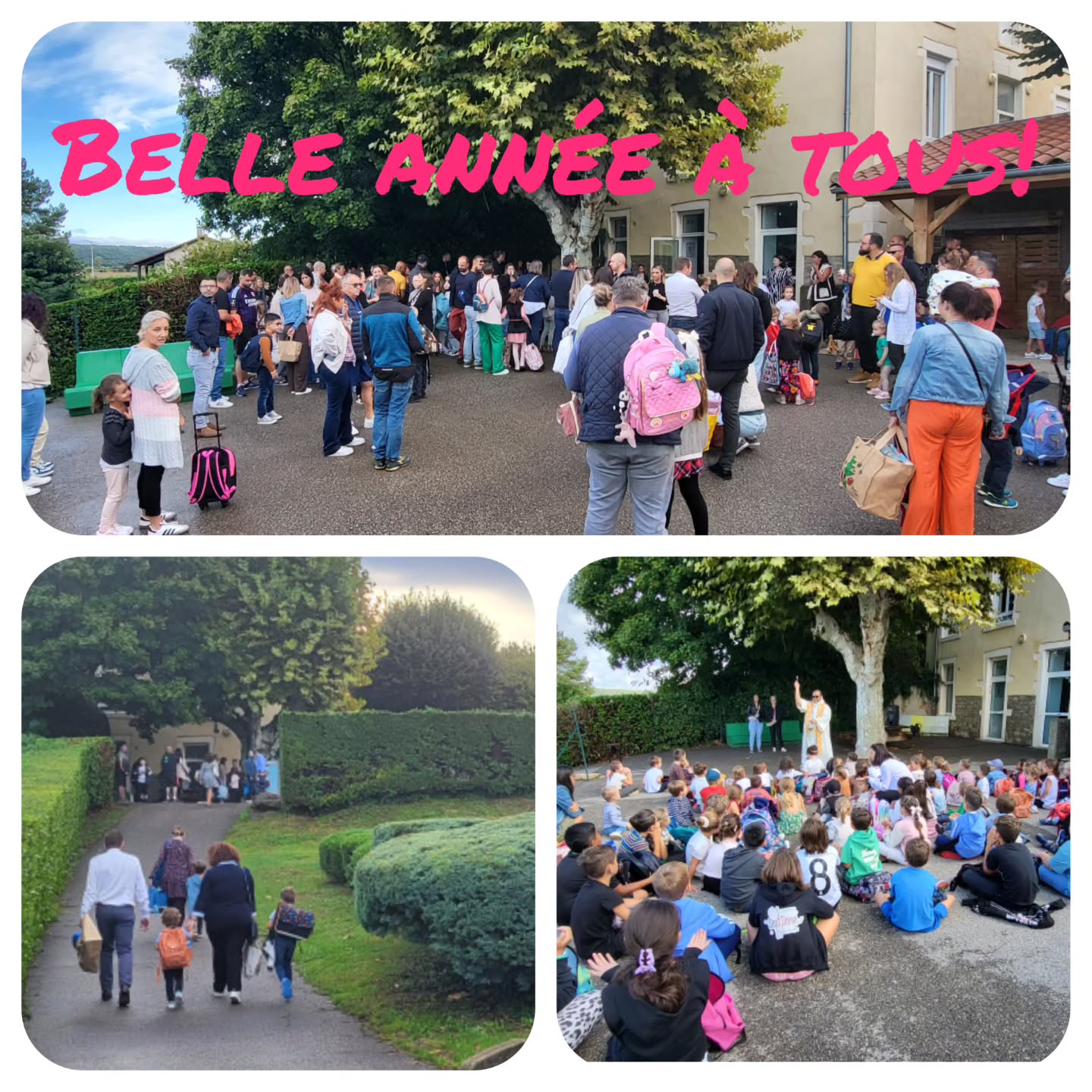 Lundi, petits et grands étaient au rendez-vous : et oui, c'était la rentrée!
Mardi, Père Adi, accompagné de Marie et Jessica, est venu bénir les cartables.
Belle année scolaire à tous!