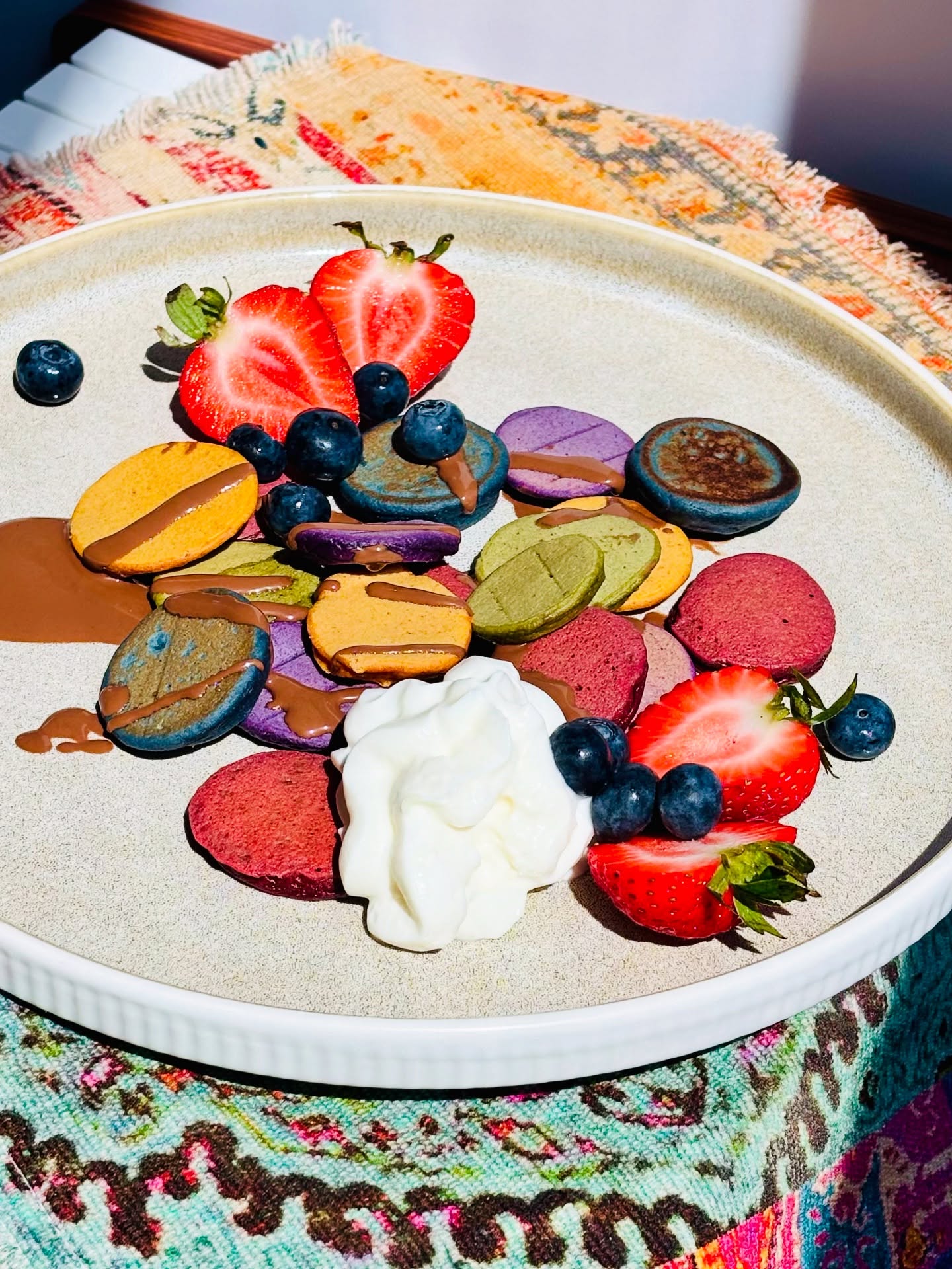 Bright and colorful morning with rainbow veggie waffles for breakfast. Nutritious & delicious 👌