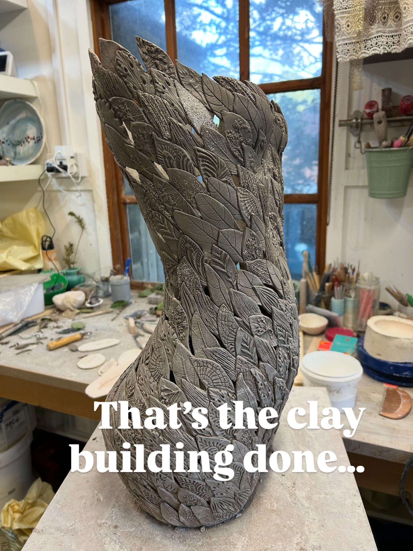 Deciding when to stop can be a difficult decision, but today I felt like this was my last day of building this clay sculpture. I’m loving the glints of light that come through as I turn her around. Now for a check in the morning that I really mean it when I say “I’m stopping”.
#clay #handbuildingwithclay #ceramicist #potteryofinstagram