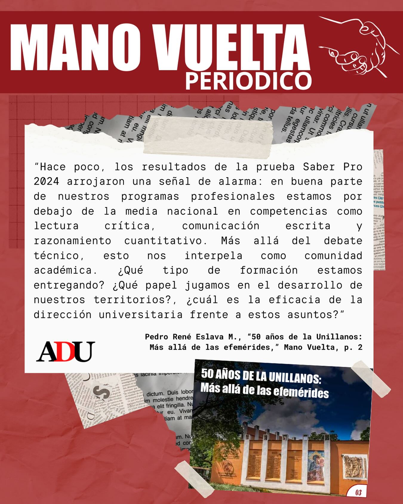 🚨 Los resultados Saber Pro 2024 prenden las alarmas: estamos por debajo del promedio nacional en competencias clave.
Como comunidad académica, debemos preguntarnos: ¿qué formación ofrecemos y qué papel jugamos en el desarrollo de nuestros territorios?
📰 Léelo en Mano Vuelta 🤝🏻 LINK EN LA DESCRIPCIÓN