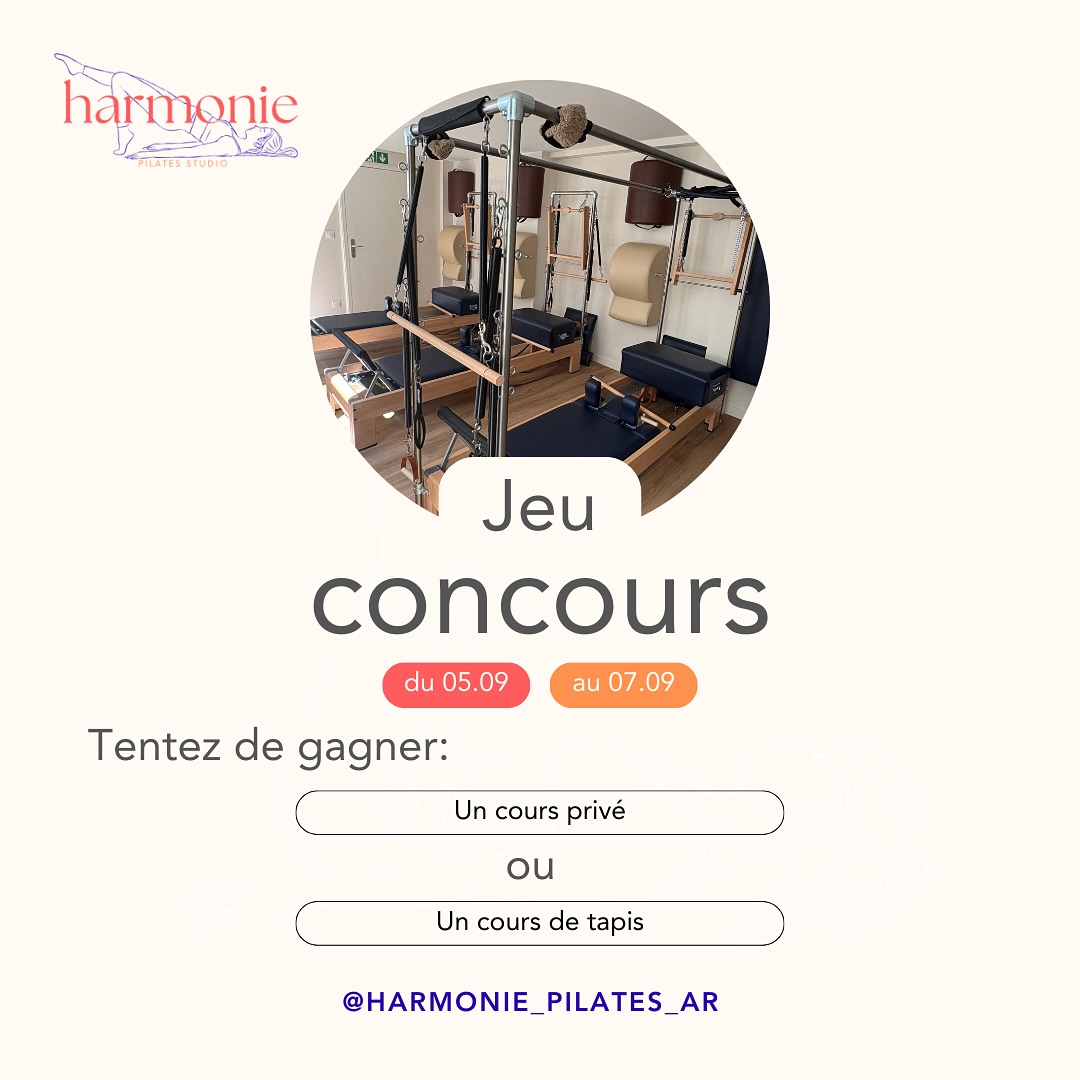 ✨ JEU CONCOURS ✨
Pour fêter la rentrée, Harmonie Pilates Studio vous propose de tenter votre chance 🤍
🎁 À gagner :
▫️ Un cours privé
OU
▫️ Un cours de tapis
📅 Du 05.09 au 07.09
👉 Pour participer :
1. Suivez @harmonie_pilates_ar
2. Likez ce post
3. Identifiez 2 ami(e)s en commentaire
4. Partagez ce post en story
🌟 2 gagnantes seront tirées au sort 🌟
Bonne chance à toutes 🍀
📆 Tirage au sort le 08.09 !
#concours #strasbourg #pilates #harmoniepilates #jeux #portesouvertes
