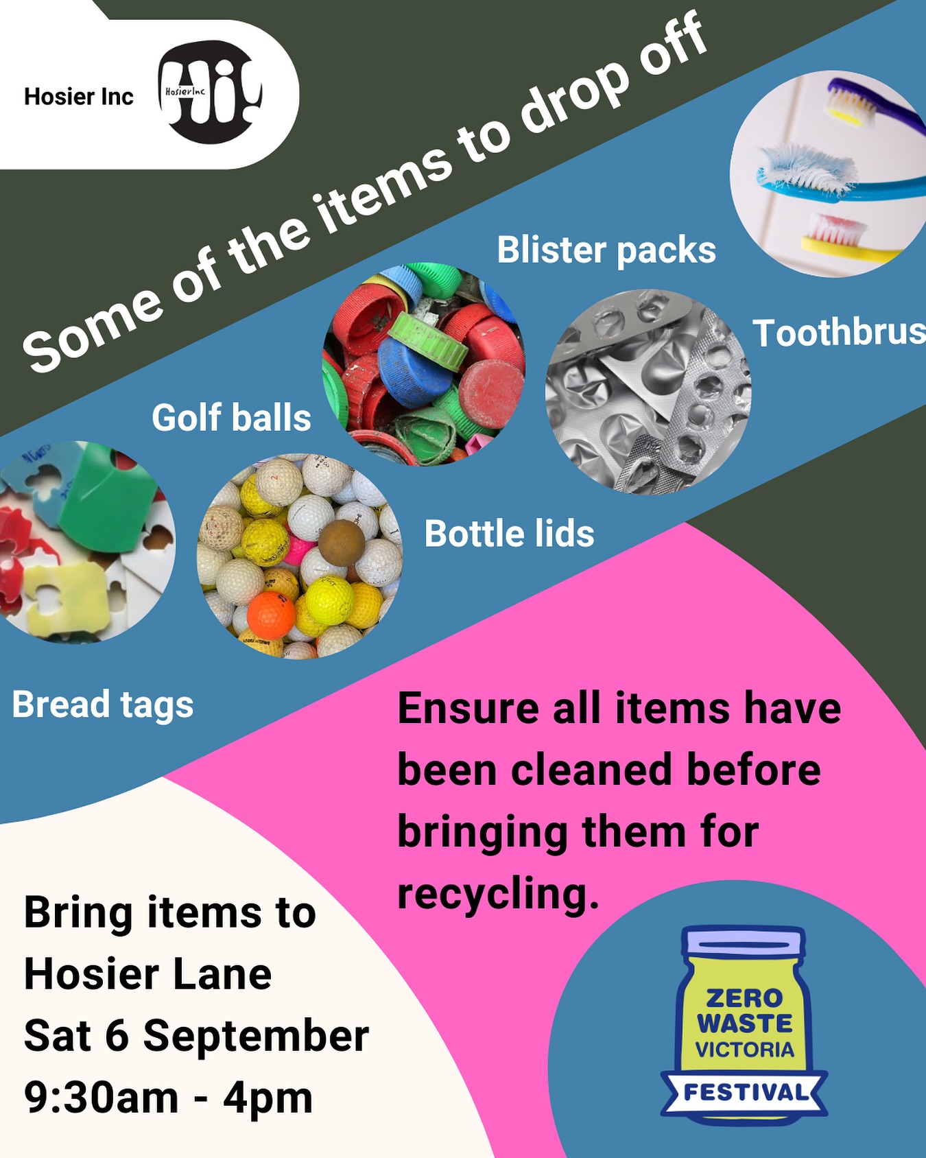 Wow, Spring is here! Are you “spring cleaning” get your uncommon recyclables together and bring relevant ones to the Hosier Lane Festival Recycling Hub. Check our grid for the things we can take! See you on Saturday! #zerowastefestival #hosierincmelb @zerowastevictoria