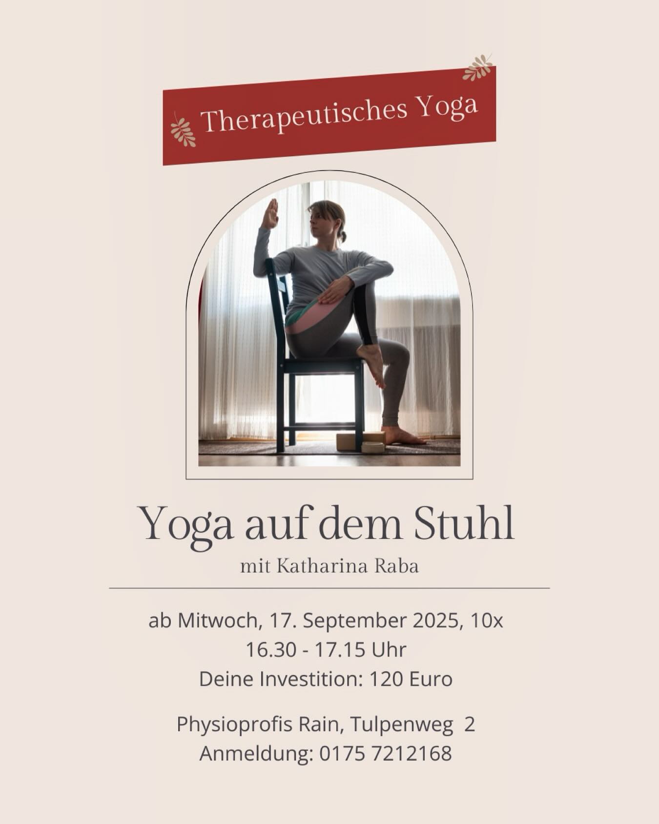 🪑✨ Neu im Kursangebot: Yoga auf dem Stuhl!
Sanft, effektiv und für alle geeignet – ganz gleich, ob du Beschwerden hast oder einfach eine entspannte Yoga-Pause suchst.
💛 Im Kurs erwartet dich:
• Beschwerde lindern
• Sanfte Bewegungen für dich
• Leichte Atemübungen
Einfach, überall machbar und perfekt, um deinem Körper etwas Gutes zu tun. 🌸
Melde dich jetzt an und probier es aus! 💫
#ChairYoga #YogaFürAlle #SanfteBewegung #NeuImProgramm #achtsamkeit #yoga #yogalife