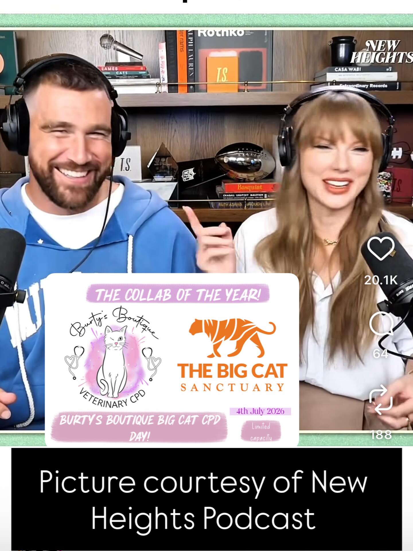 Too much excitement for us feline loving Swifties- a new @taylorswift album- super cute engagement AND a new @burtys_boutique feline themed CPD Day launched? TOO much excitement 😹😹😹 Swiftie or not- you’re very welcome to join us at our Big Cat CPD Day in July- we may or may not play some Taylor but we will definitely be seeing LOTS of Big Cats and having the best day! All the info and booking is available right now on our website. (Picture courtesy of @newheightshow )
