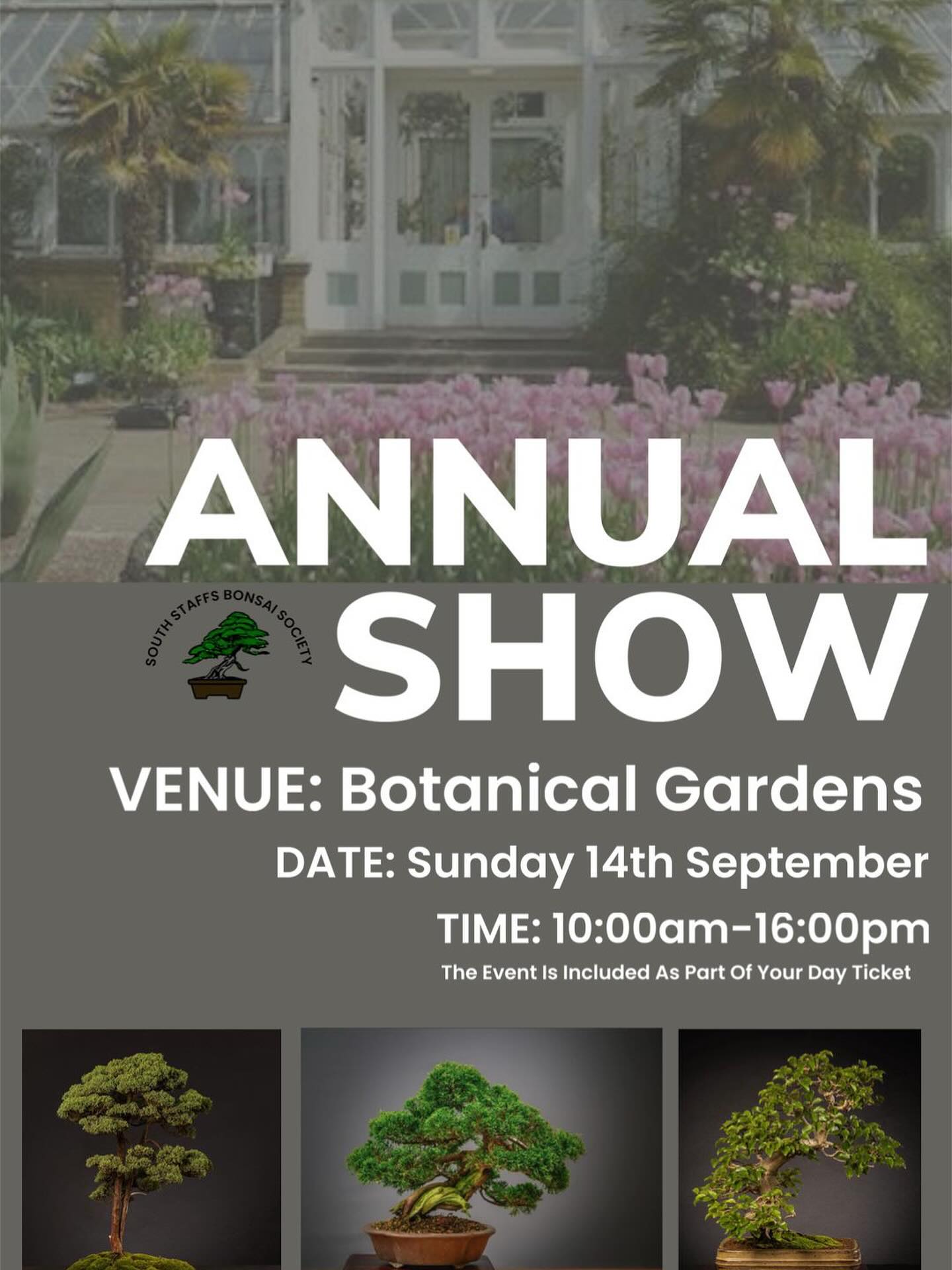 Save the date. We have our Annual Bonsai Show at the @bhambotanicalgardens on Sunday 14th September. We have lots of beautiful Bonsai trees to look at and two amazing traders supporting our show. @davidcheshirenurseries & @holdenceramics #bonsai #bonsaidisplay #bonsaishow
