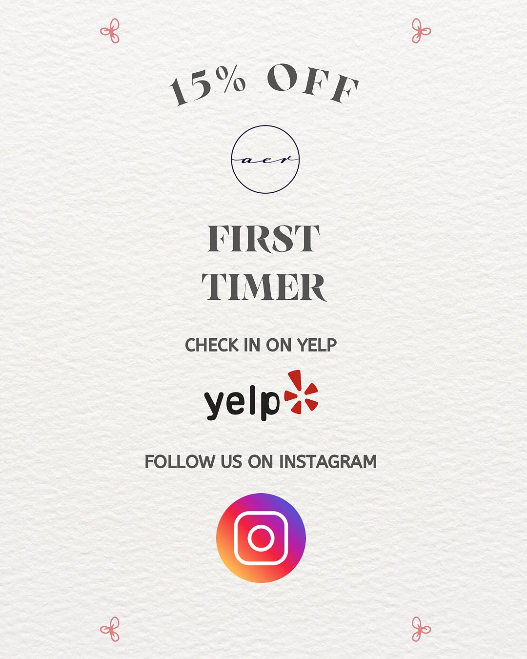 ✨ First time at Aer?
Enjoy 15% OFF your service! Just check in on Yelp and follow us on Instagram 💅
•
#bostonnailsalon