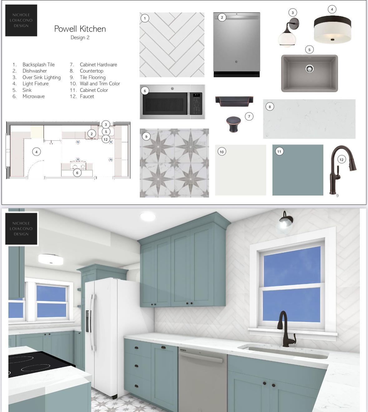 This small sweet kitchen packs a colorful punch. The home was built in the 40’s and my client wanted it to feel modernized but still in keeping with the homes original charm. She specifically requested cabinets with color! I created two separate designs to present keeping all her asks in mind. Looking forward to seeing what my client chooses and moving forward into the construction phase.