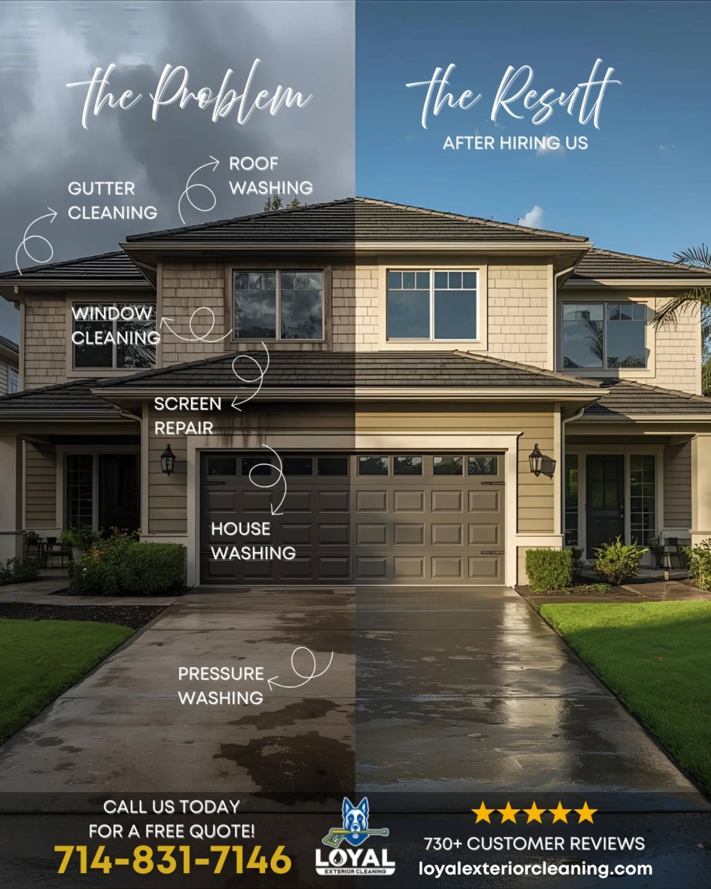 The problem: Dirty siding, clogged gutters, streaky windows, grimy with holes on window screens, and a roof covered in black streaks that drag down your curb appeal. 🤢
✅ The result after hiring Loyal Exterior Cleaning: A spotless, refreshed home that shines from the roof to the driveway with crystal-clear windows and fresh, functional screens!
With 730+ ⭐⭐⭐⭐⭐ combined reviews on Google & Yelp, homeowners, realtors, and businesses across Southern California trust us to deliver results that last.
📲 Calling us is the FASTEST way to reach us, and yes, we’ll give you a FREE, no-hassle quote.
👉 Your home deserves the Loyal touch 🤝
💬 Tell us in the comments which part of your home needs our attention first: roof, windows, sidings, or driveway?
Our Services:
🏢 Window Cleaning | Building Washing | House Washing
💦 Pressure Washing | Roof Cleaning | Gutter Cleaning | Solar Panel Cleaning
🪟 Screen Repair & Replacement | Glass Restoration | Holiday Lights Installation
📝 Licensed • Insured • Safety-Certified
❤️ Follow us for your FREE ESTIMATE
📞 714-831-7146
🌐 Website link in bio
#loyalexteriorcleaning #pressurewashing #windowcleaning #roofcleaning #solarcleaning #softwashing #windowscreen #powerwashing #cleaningservices #buildingwash #christmaslights #residentialcleaning #commercialbuilding #luxuryhomes #socalrealestate #cleaningcompany #socal #losangeles #orangecountyca #socalhomes #propertymanagement #realestate #propertymanagers #realtor #exteriorcleaning