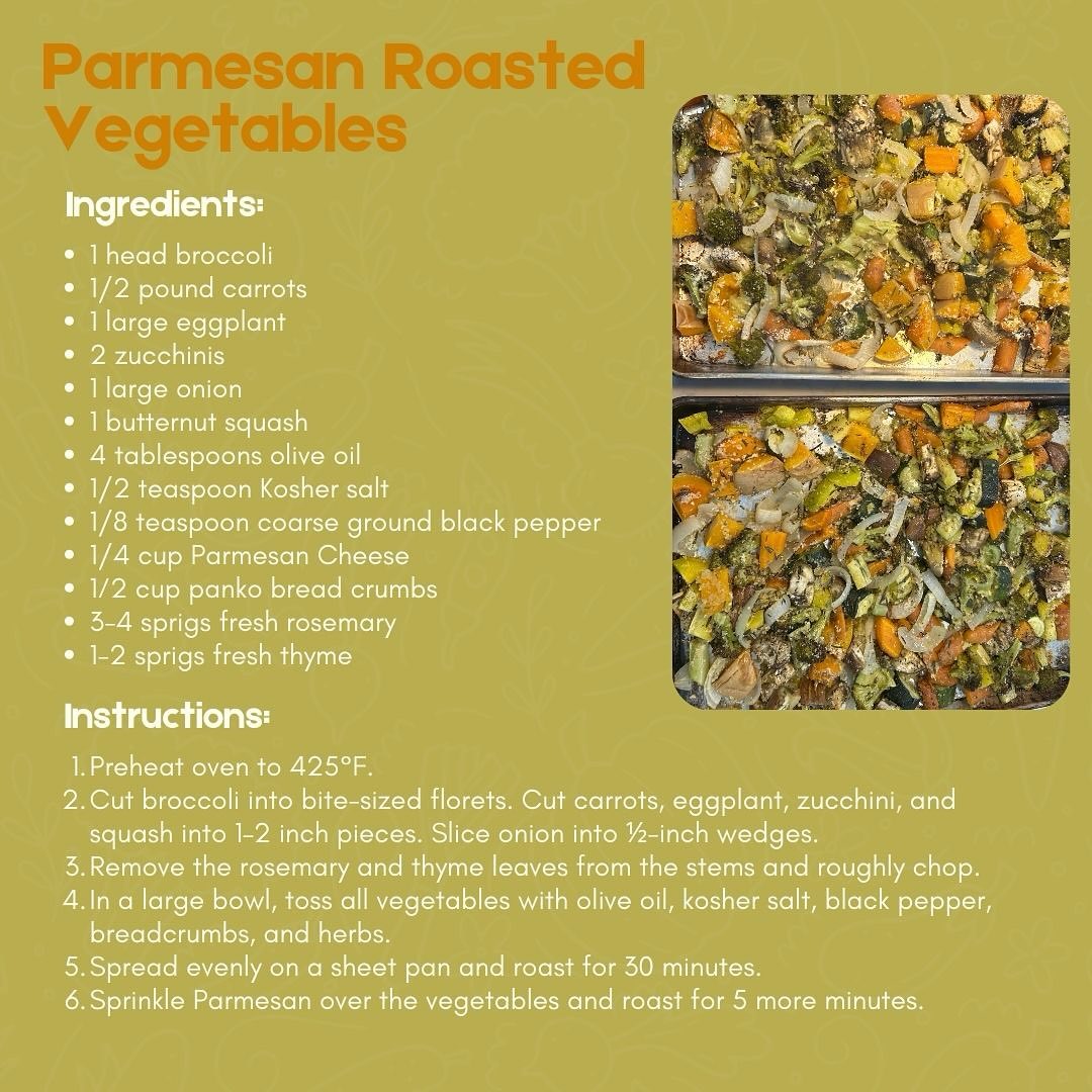 This week’s Fresh Food Box recipe is Parmesan Roasted Vegetables — crispy, golden, and bursting with flavor! 🧀🥕🥦✨ #FreshFoodBox #PACTRecipe