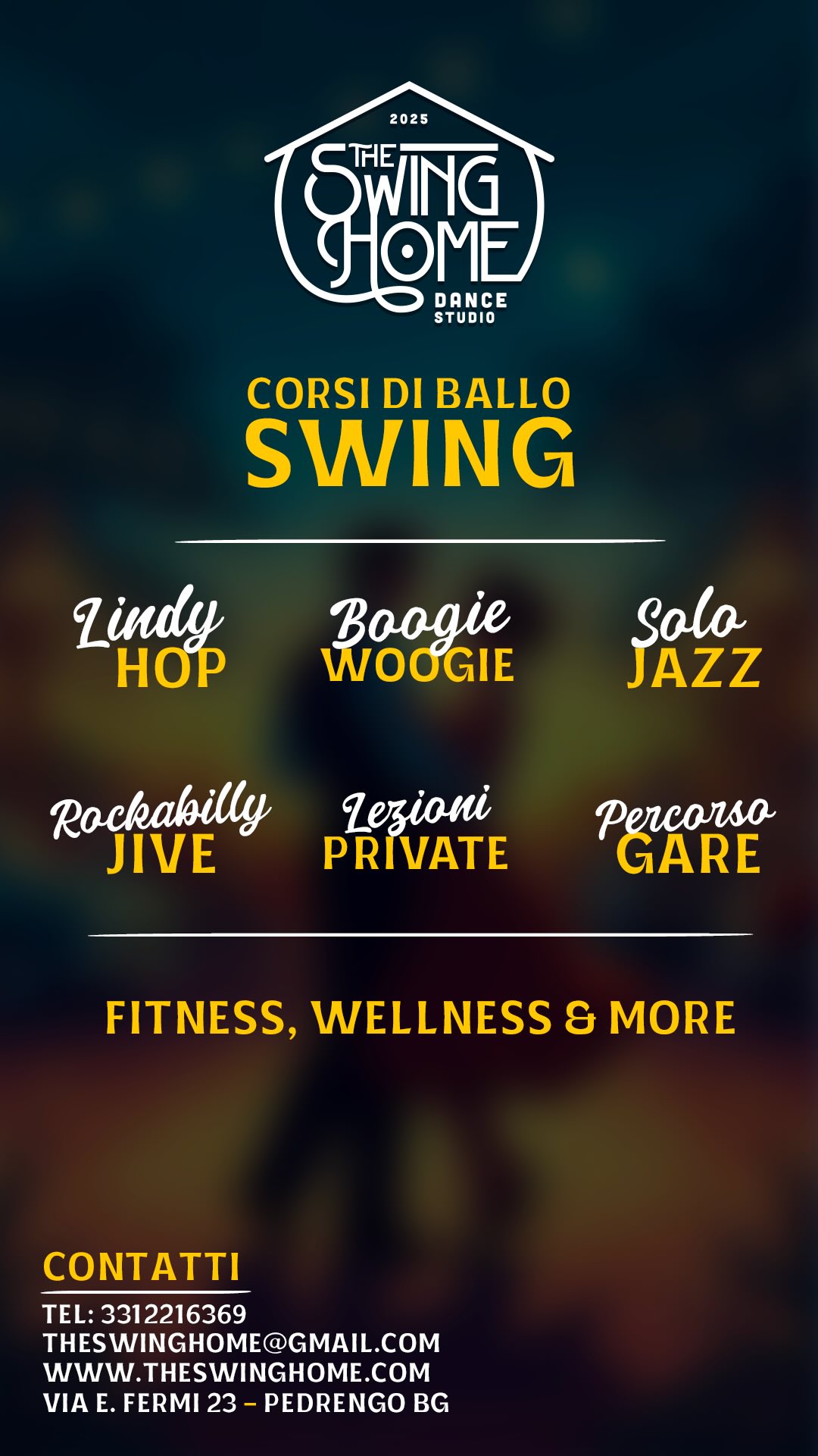 La casa dello Swing a Bergamo!
STAGIONE 2025/2026
INIZIO CORSI: lunedì 15 settembre 2025
PRIMA PROVA GRATUITA
Info, orari e prenotazione prove corsi:
www.theswinghome.com o link in BIO
___________
THE SWING HOME è da anni coinvolta in prima persona nel mondo Swing e profondamente impegnata nel creare un ambiente positivo e stimolante per tuttə.
Crediamo fermamente che la danza sia un mezzo unico per creare legami significativi e lavoriamo instancabilmente per costruire una comunità accogliente e coesa, dove ogni persona si senta valorizzata e supportata.
Gli insegnanti sono sempre pronti a fornire supporto, aiutando nel percorso di studi.
Unisciti a noi e scopri la magia della danza con il nostro team!
CORSI DI BALLO:
- LINDY HOP
- BOOGIE WOOGIE
- SOLO JAZZ
- ROCKABILLY JIVE
- PERCORSO GARE AGONISTICHE
- LEZIONI PRIVATE
Coming soon - FITNESS - WELLNESS & more
____________
Whatsapp 331 2216369
theswinghome@gmail.com
www.theswinghome.com
THE SWING HOME
Via E. Fermi 23, Pedrengo (BG)
Dance studio - Night - Festival
____________
Graphic @todophotographics
Video @thethunderbeards