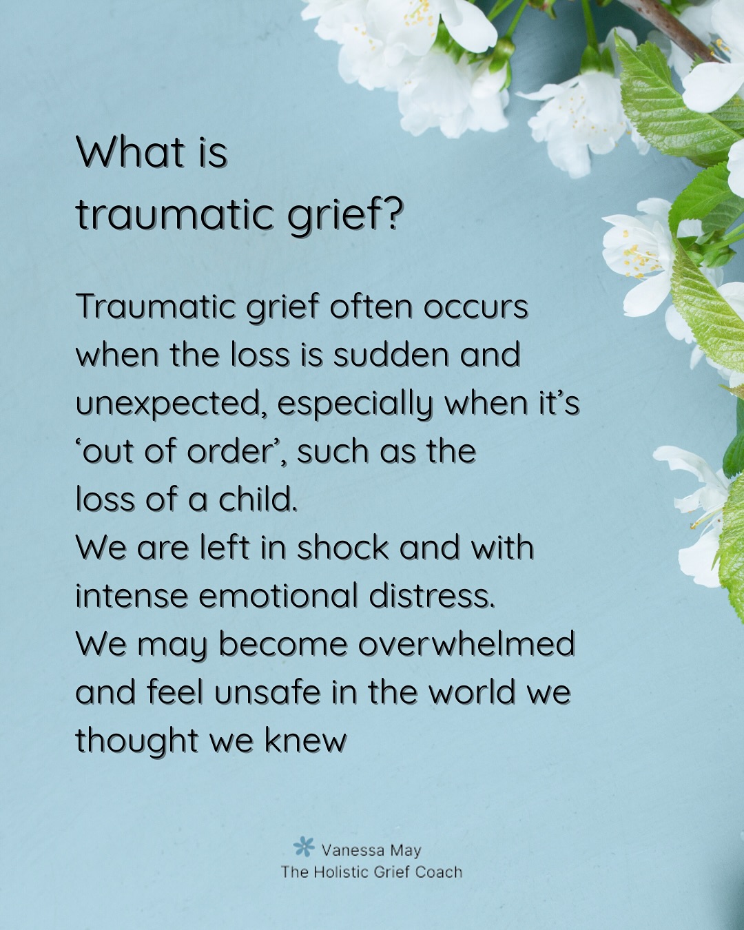 Traumatic grief is in a league of its own. The trauma of a sudden loss, or an ‘out of order’ death like the loss of a child, intensifies our grief. The shock can mean we get stuck in ‘fight or flight’ and our nervous system becomes dysregulated. Sometimes we feel completely overwhelmed by our extreme emotional distress. Life has been turned on its head. We are changed by such a life-changing loss and we may no longer pursue happiness but instead simply long for a little peace from the turmoil 🕊️
Traumatic grief can be a challenging and isolating path - please get in touch to find out how I can support you.
If this post resonates, please share, save, like and follow 🤍
.
#traumaticgrief #lossofalovedone #bereavedmum #bereavedmom #bereaveddad #lossofachild #bereavedparents #widow #griefsupport