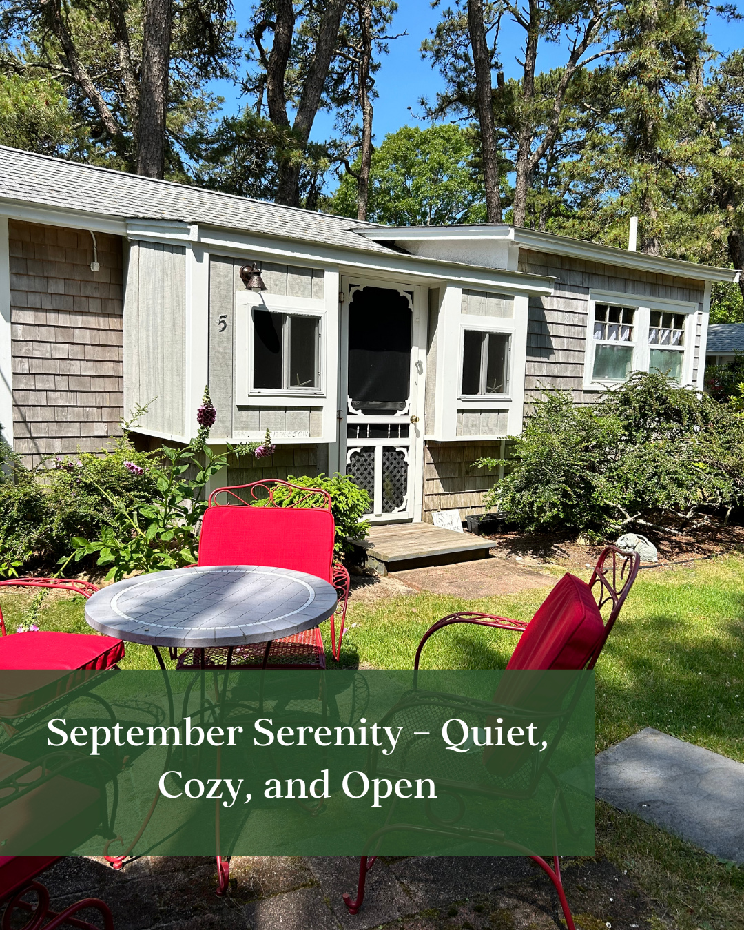 September is one of our favorite times at Yarmouth Country Cabins.
The crowds thin out.
The nights get cozy.
The fire pits are calling.
Still open, still magical. Come enjoy a quieter Cape Cod experience.
Booking now through mid-October.
#CapeCodRetreat #SeptemberGetaway #YarmouthCountryCabins