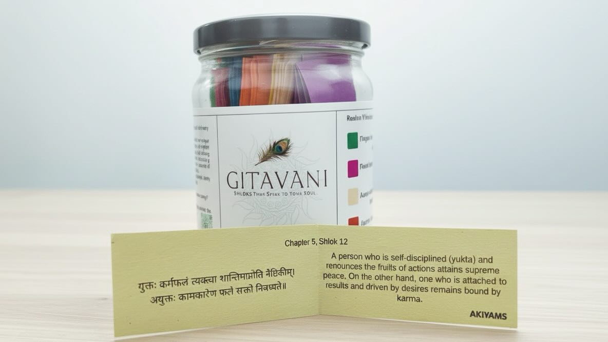 Key Features:тЬи
Daily Verses: Each day, you can pick a verse for guidance and mental clarity.ЁЯМ╝
Color-Coded Emotions: The verses are divided into 9 colors, with each color representing an emotion (e.g., red for anger, blue for peace). This helps you choose a verse based on your current mood.ЁЯдЧ
Premium Design: The verses come in a beautiful glass jar, making it a stylish decorative piece for your home.ЁЯеЗ
Use: ItтАЩs a great tool for meditation and stress relief.
Gift: This makes for a meaningful spiritual gift for occasions like Diwali, birthdays, or housewarmings.
Website link in bio