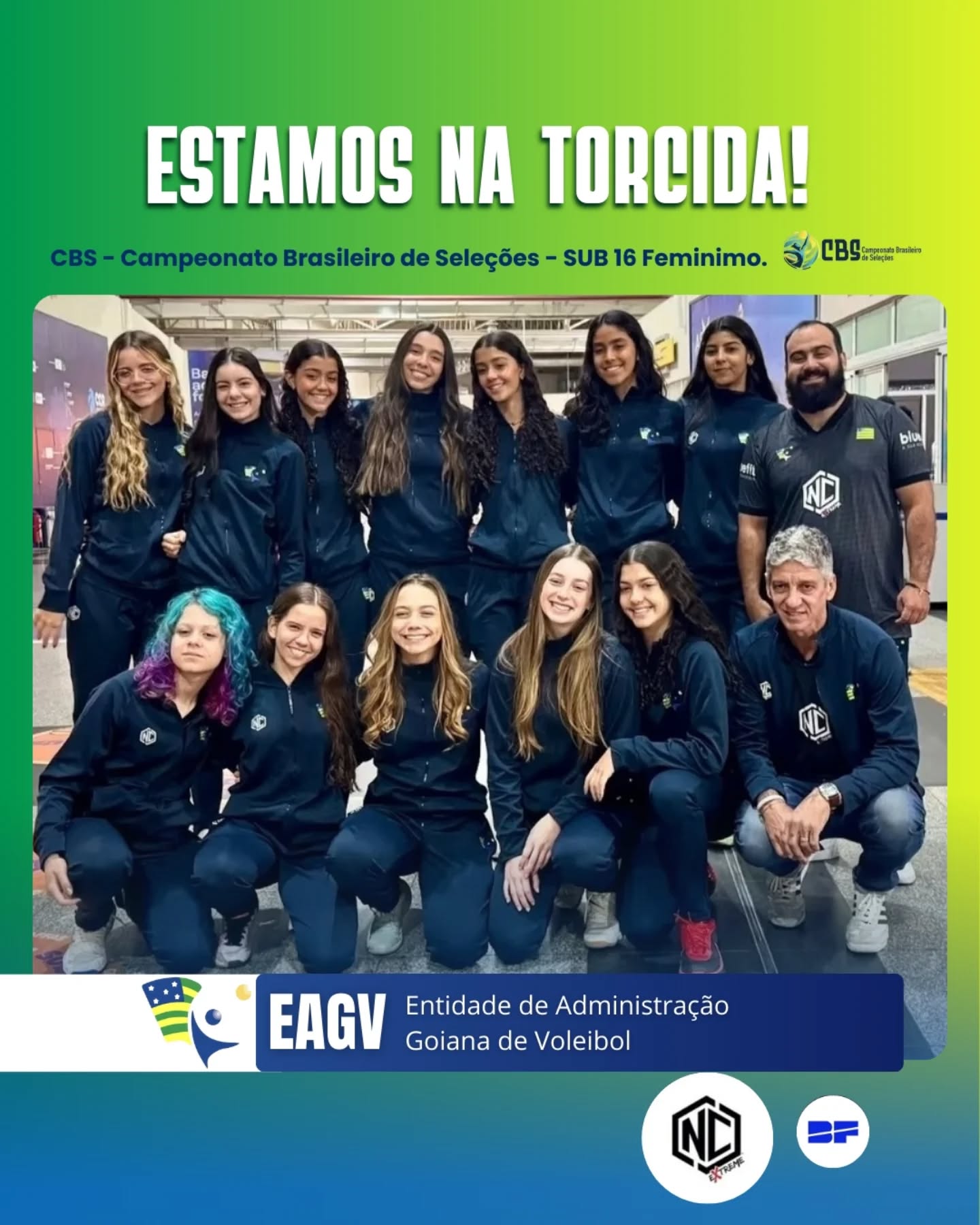 Partiu Rio de Janeiro!
Hoje a Seleção Goiana Sub-16 Feminina embarca rumo a Saquarema (RJ) para disputar o Campeonato Brasileiro de Seleções – CBS 2025.
Os jogos já estão confirmados entre os dias 10 e 12 de setembro, e nós estamos na torcida por cada ponto, cada defesa e cada vitória dessas atletas que representam todo o voleibol goiano com garra e paixão!
A EAGV – Entidade de Administração Goiânia de Voleibol, com o patrocínio e apoio da NC Extreme, deseja boa sorte ao time e envia as melhores energias para essa jornada incrível.
Vamos juntos levar vibrações positivas!
Marque aqui quem também vai estar na torcida pelas nossas meninas! 🚀🇧🇷
#EAGV #VoleibolGoiano #CBS2025 #SomosGoiás #NCExtreme