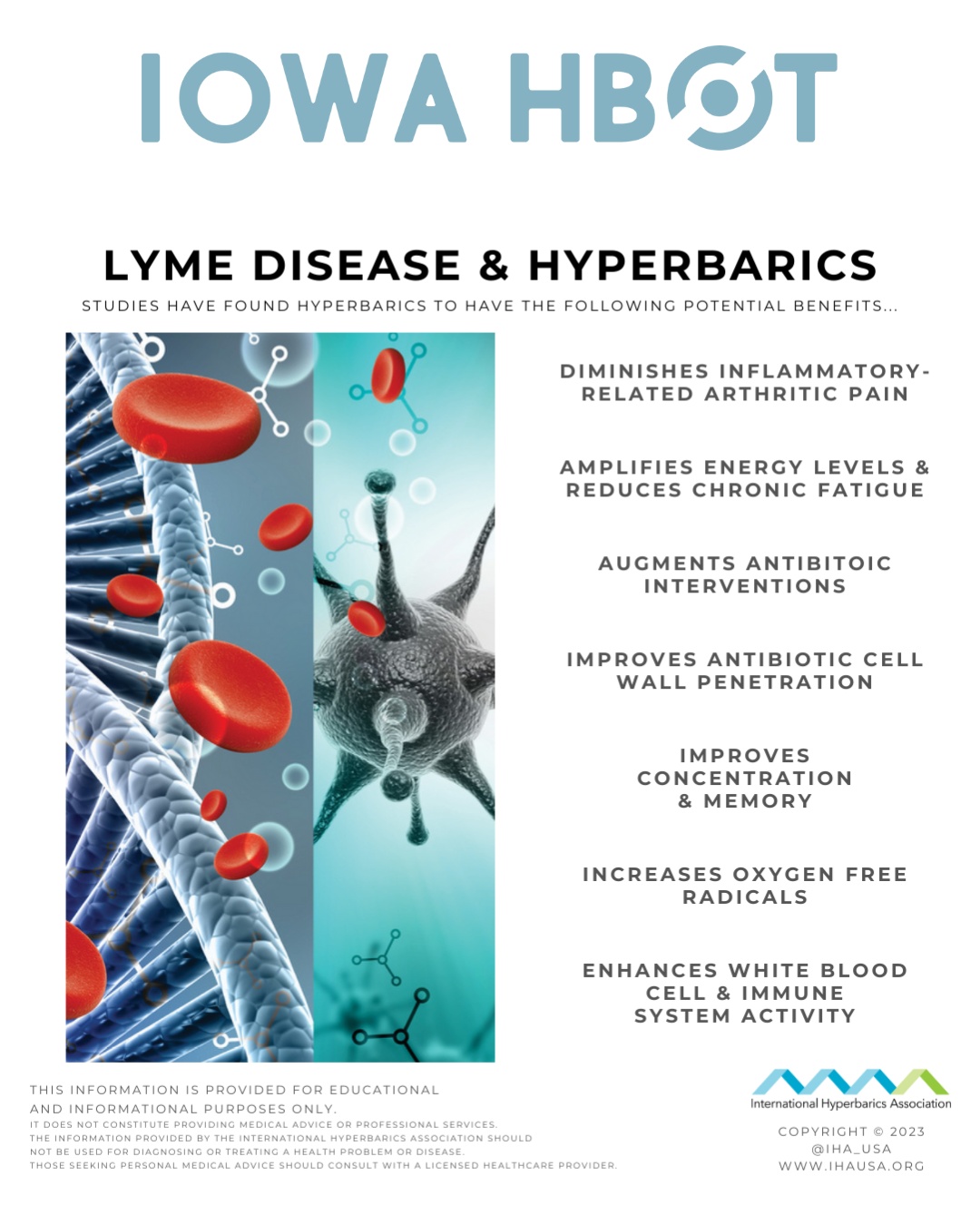 Check out this blog on Lyme Disease & Hyperbarics: https://www.iowahbot.com/post/lyme-disease-and-hyperbarics
Studies have found that Hyperbaric Oxygen Therapy (HBOT) may provide potential benefits for Lyme Disease, such as:
- Diminishing inflammatory-related arthritic pain
- Amplifying energy levels & reducing chronic fatigue
- Augmenting antibiotic interventions
- Improving antibiotic cell wall penetration
- Supporting concentration & memory
- Increasing oxygen free radicals
- Enhancing white blood cell & immune system activity
Call us at 515-421-4018 to schedule a complimentary consultation.
#IowaHBOT #DSMUSA #DesMoines #Iowa #HyperbaricOxygenTherapy #LymeDiseaseSupport #ChronicFatigueRelief #HBOTHealing #HealingWithOxygen #ImmuneSupport