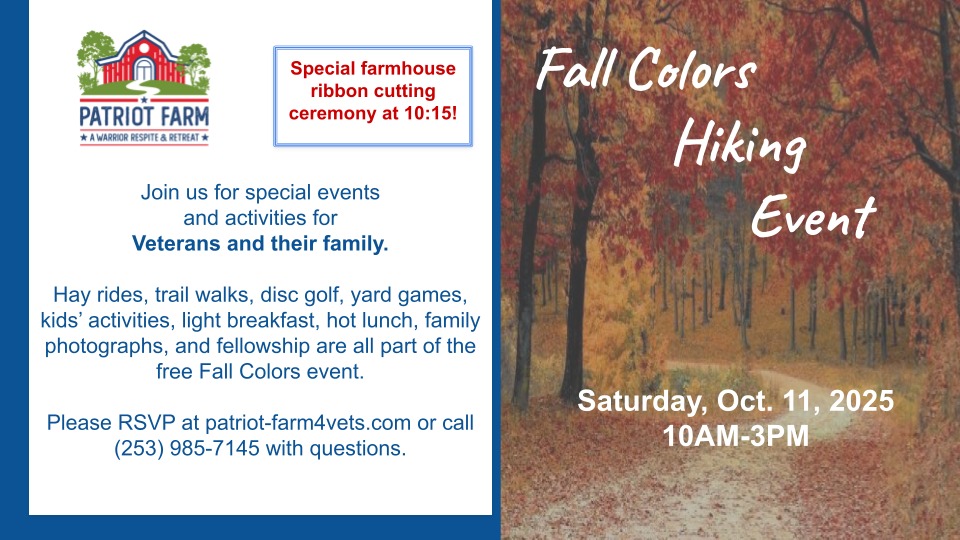 Please join us at our Fall Colors Event on Saturday, October 11th from 10AM-3PM!!!
Please note our special ribbon cutting ceremony for our farmhouse! We're so excited to be able to show you the house.
We do have a need for our event:
Do you have a golf cart available to help those with mobility issues? We are looking for 3-4 to make our day a success.