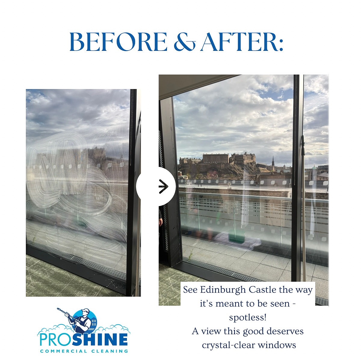 ✨ Before & After Transformation! ✨
Check out these incredible results from our latest clean at one of our commercial cleaning contracts in Edinburgh Princess Street 🏰✨ Whether it’s iconic landmarks or everyday commercial spaces, we make sure every window sparkles.
A view this good deserves to be seen, and nothing makes your business stand out more than crystal-clear, streak-free glass. 🌟
Make the best impression with Pro Shine Commercial Window Cleaning. Professional results, every time. 💎
📞 Get in touch today to book your clean and let your business shine!