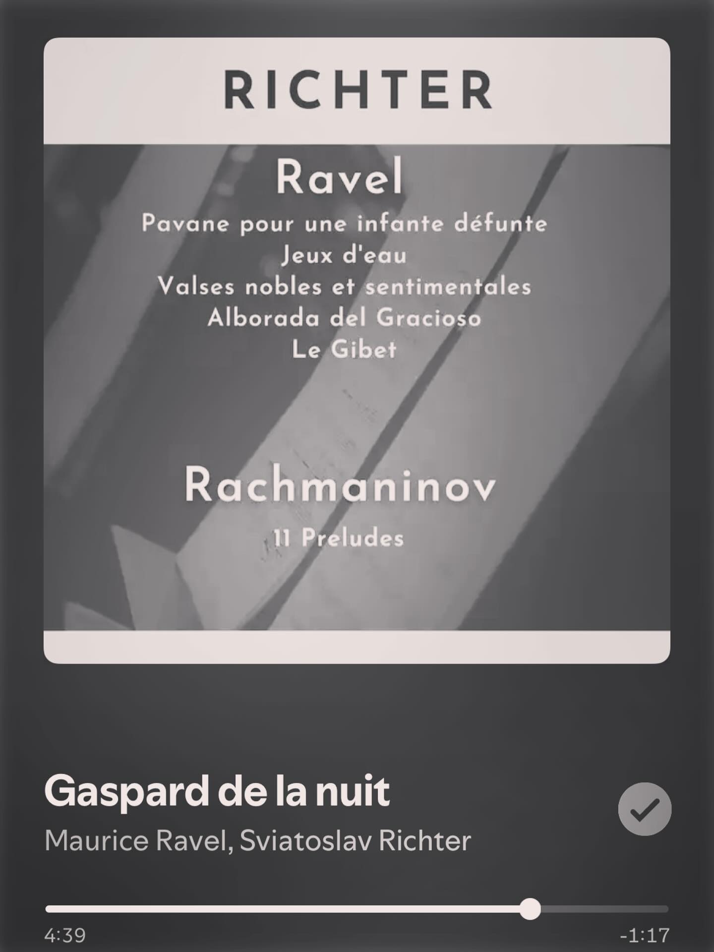 This will always be the most fascinating recording to me. Ravel so enormously masterful at telling a story through his music (in this case, a man hanging from a gallow) and Richter translating it with a profound understanding. The recording quality adds to the atmosphere and the whole thing creates a haunting yet eerily peaceful feeling. The music equivalent of poetry. If this audio were a film, it would be a horror movie. Comment a piece that fascinates you!