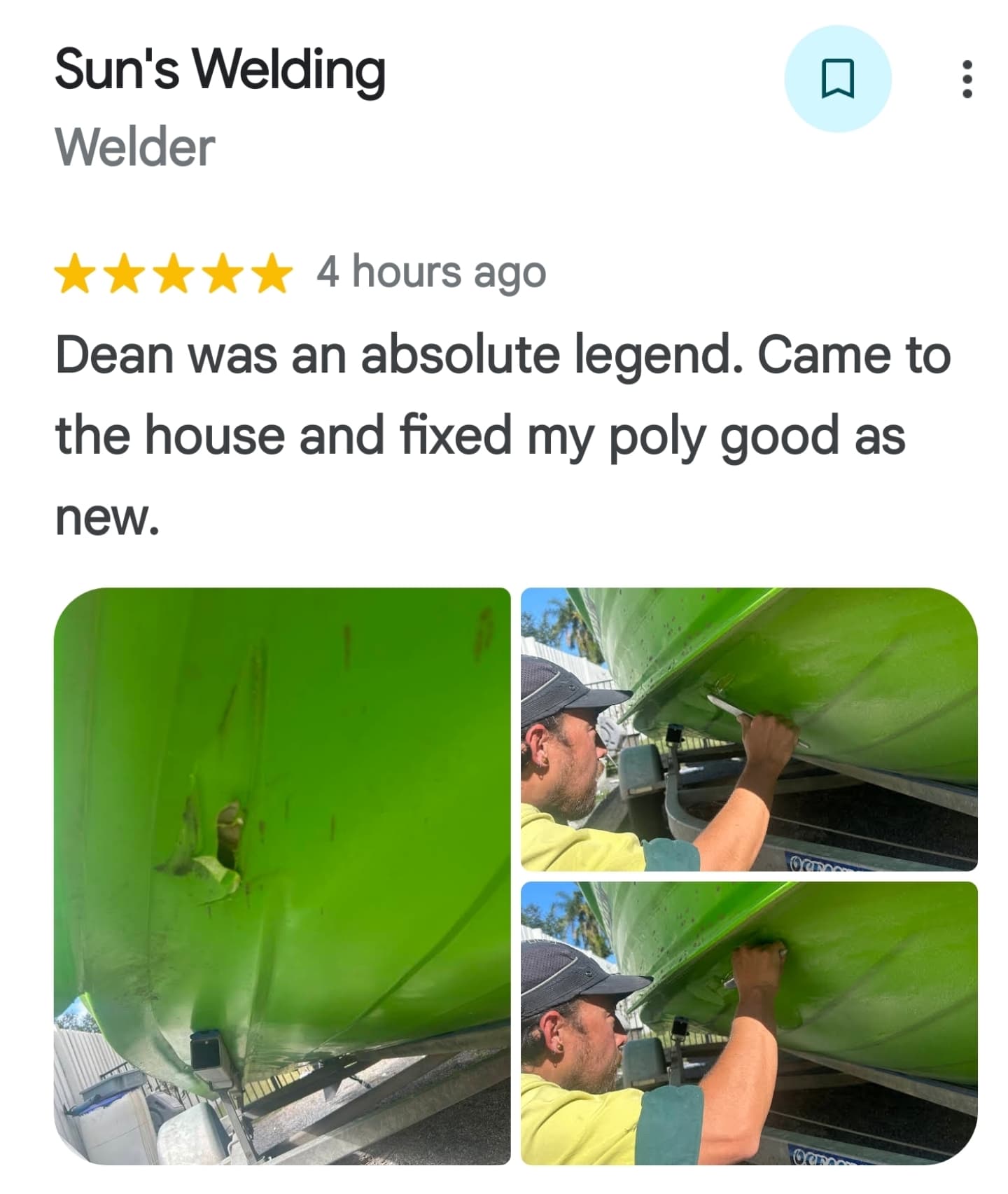 Another 5 star Google review. Brought a 4.8 Polycraft Brumby back to life. Welding repairs to a hole in the hull.
.
.
.
.
#boatrepair #polycraft #plasticwelding #marinerepair #marine #boating #hullrepair