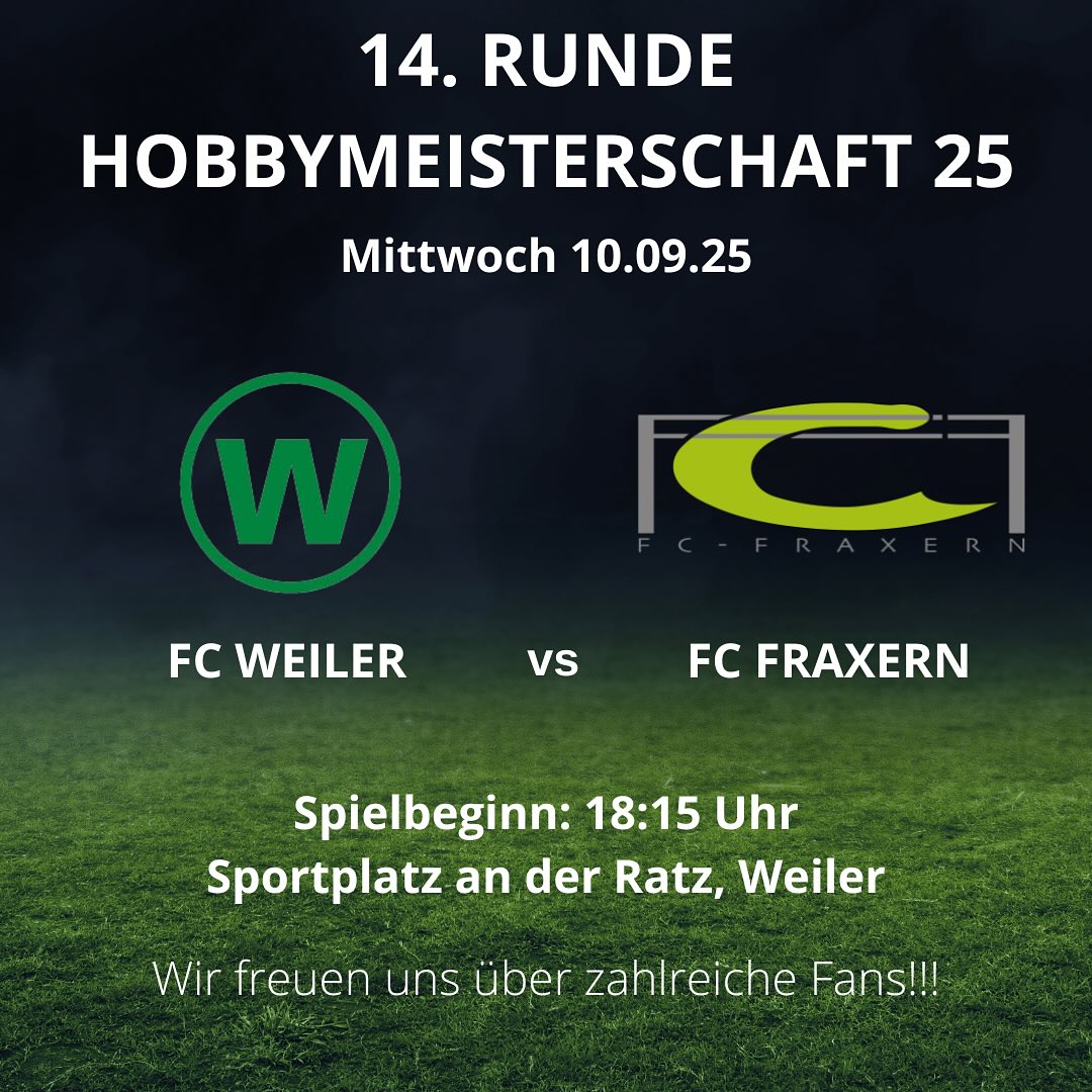 Auswärtsspiel!!⚽️⚽️
Am Mittwoch um 18:15 Uhr trifft unsere Mannschaft Auswärts auf den @fcweiler . Wir freuen uns auf zahlreiche Unterstützung für unsere Mannschaft!!⚽️
#matchday #fcfraxern #fußball #hobbyligavorderland #fussballspielenwoandereurlaubmachen