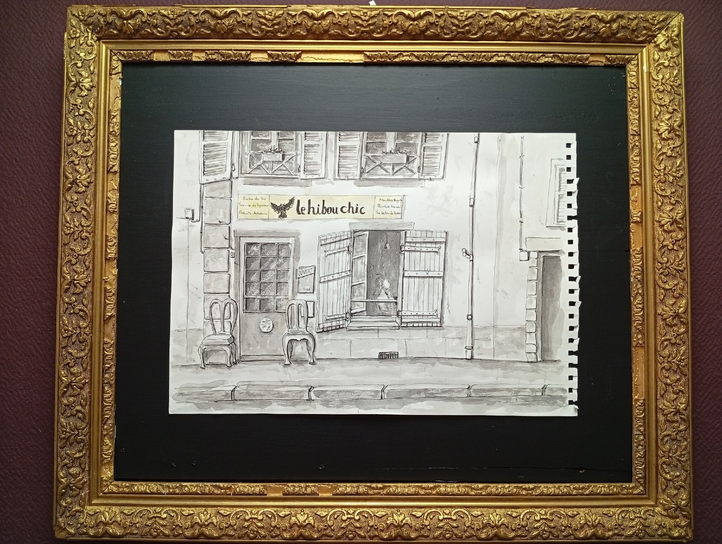 When you saw the image on Facebook, met the artist, and are now the very proud owners of the original ❤️
Absolutely thrilled to have the sketch by Viv Williams now hung on display on the shop hallway wall.
Thank you Viv, we are delighted.
#lehibouchic #Bellac #streetart