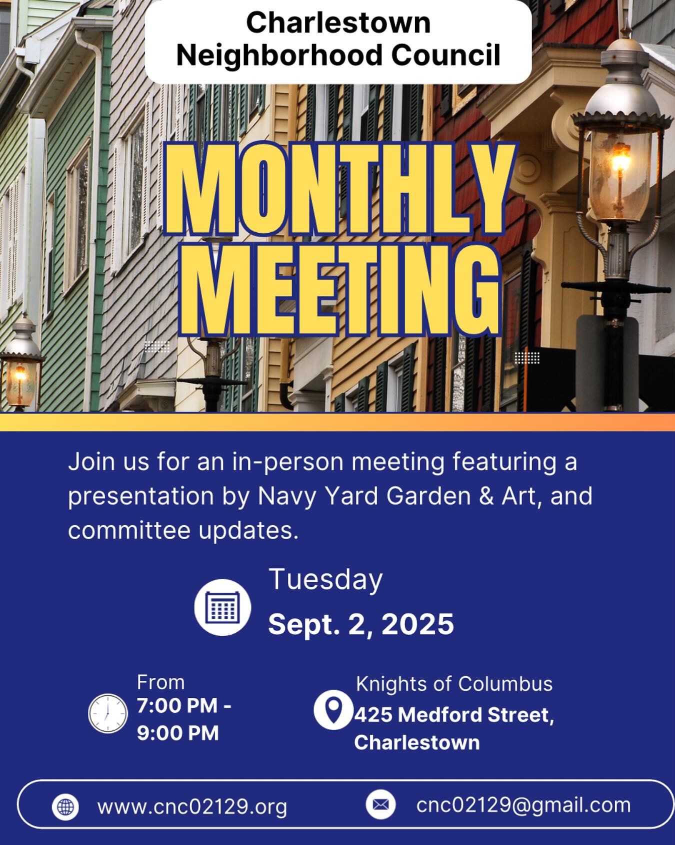 @cnc02129 Council Meetings are back!
General Meetings resume this month. Join us on Tuesday, September, 2nd at 7PM. All are welcome.