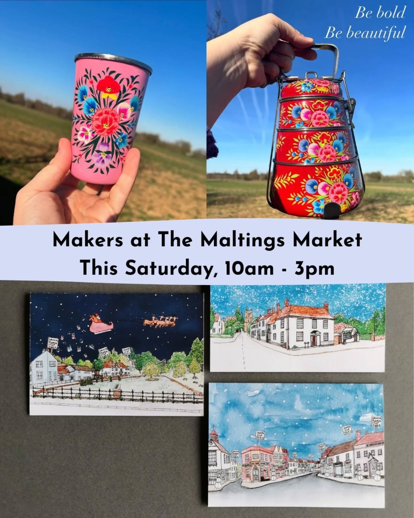 Time to introduce another two of this Saturday's stall holders 🎉
Next up we have @caspara_treasure and their treasure trove of beautiful enamel pieces and goodies.
Owner Frankie works with a small family business in Kashmir who hand paint and varnish beautiful enamel goods. Each item is individual and will bring colourful joy to your home or garden.
Also joining us is local artist @jessica_sian_ who creates pen and watercolour illustrations of local scenes and sports stadiums.
Jessica will also have her popular Dunmow Christmas cards with her (we know it's early 👀) and details about the workshops she's running in The Maltings, including the chance to paint your own house portrait!
Our market is open 10-3 this Saturday inside Great Dunmow Maltings. We'd love to see you there!
#GreatDunmow #GreatDunmowMarketTown #DiscoverUttlesford #WhatsOnInEssex #LoveEssex #EssexLiving