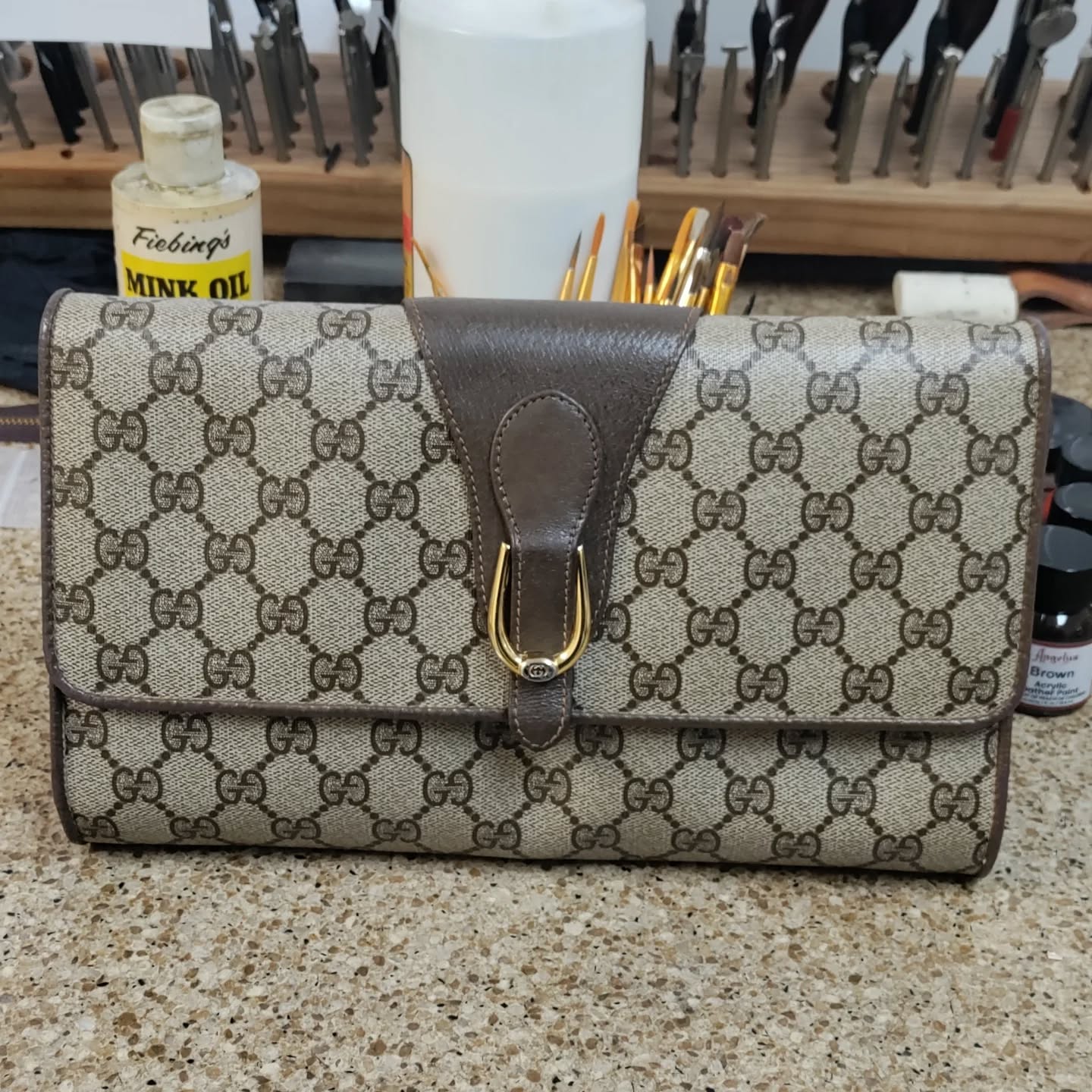 Gucci Bag all finished up. Looks nearly new again. #Guccibag #handbag #purse #leatherrepair #bagrestoration