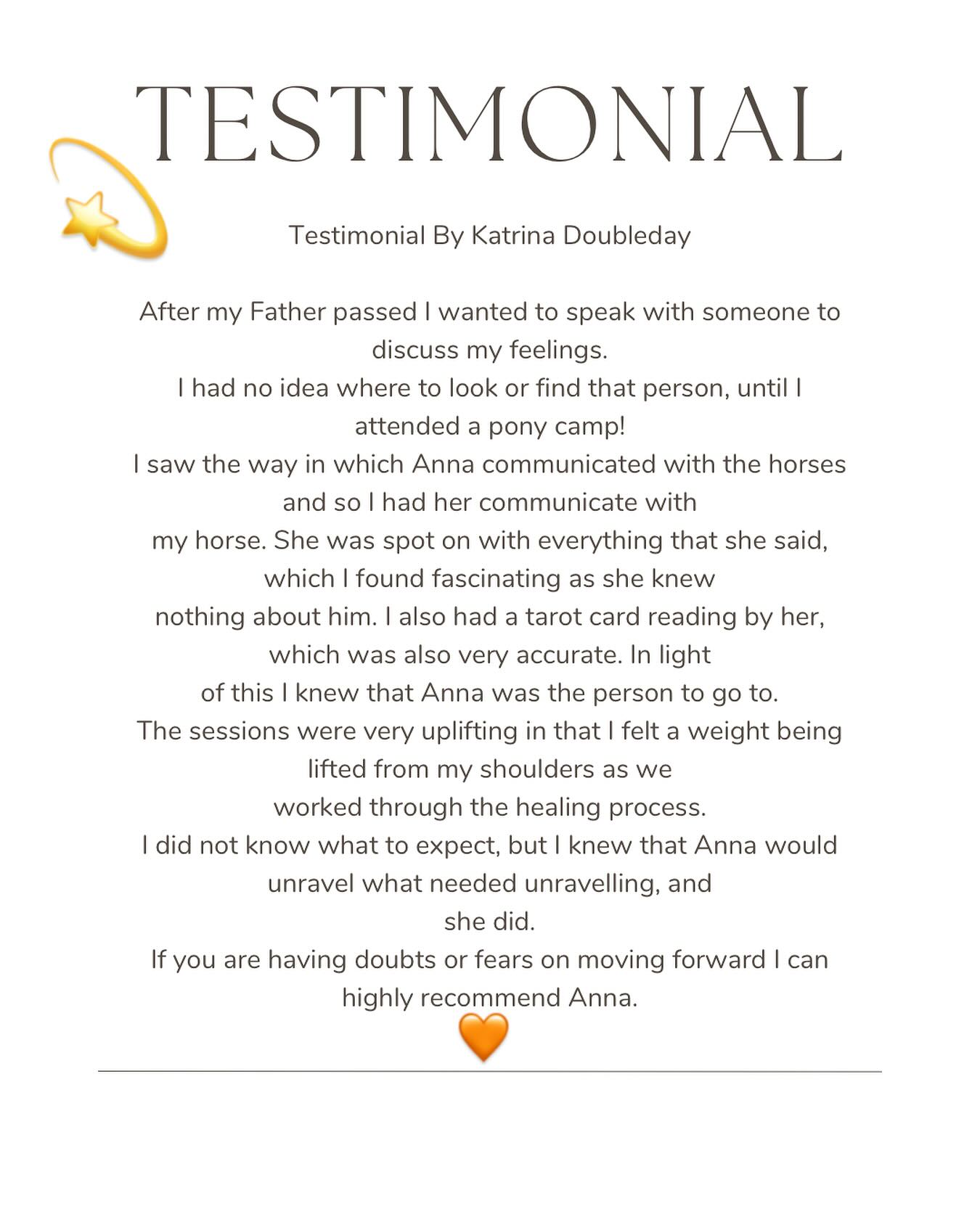 ✨ Thank you so much Katrina for your beautiful words 🙏🏻
It’s always so touching when someone shares their experience so openly — not only for me, but for others who may be wondering whether to reach out, explore this work, or gently unravel their own thoughts and feelings.
I’m truly grateful for the trust you placed in me and your willingness to step into the process. It’s an honour to walk alongside such beautiful beings on their journeys 🌿💜