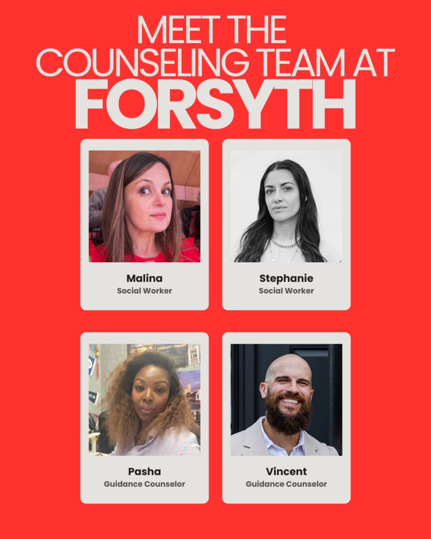 👋 Meet the Counseling Team!
Guidance Counselors - Pasha and Vincent
Social Workers - Stephanie and Malina
📃Need help with your schedule or college application?
🎓 "Senioritis" getting to you?
😩 Having a tough day?
🤔 Trying to figure out what to do with your life?
They've got the advice, the snacks, the pep talks, and the tissues.
#guidance #socialworkers
#senioritis #life #college #toughday #forsythsatelliteacademy #nyc #nychighschools #nycpublicschools #transferschools #consortiumschools
