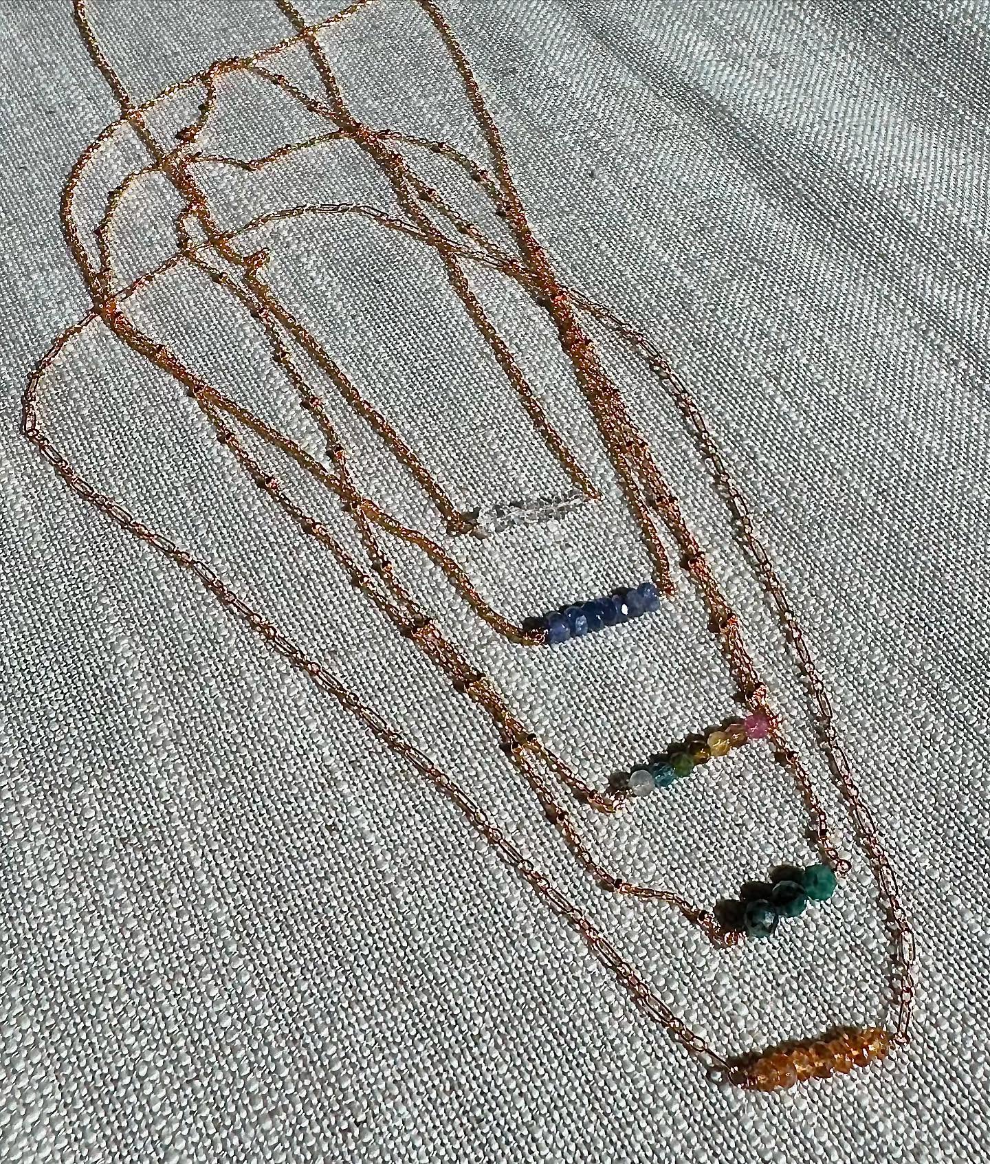 ✨Bar Necklace Collection✨ (top to bottom): Herkimer diamond
Tanzenite
Rainbow tourmaline
Emerald
Citrine
Always all natural stones on 14kt gold-filled chain that’s also adjustable, making it perfect for layering with other favorite pieces.
Come see them in person at the last Washington Heights Night Market 9/11 from 4-8pm!