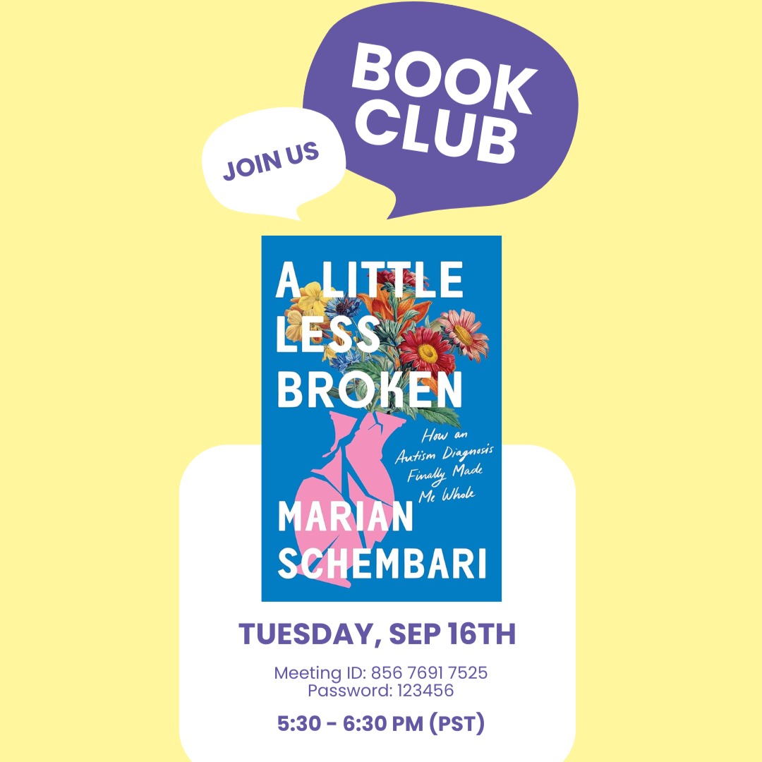 📚 Come join us for our upcoming book club where we will discuss "A Little Less Broken: How an Autism Diagnosis Finally Made Me Whole" by Marian Schembari.
"Marian Schembari was thirty-four years old when she learned she was autistic. By then, she’d spent decades hiding her tics and shutting down in public, wondering why she couldn’t just act like everyone else. Therapists told her she had Tourette’s syndrome, obsessive-compulsive disorder, sensory processing disorder, social anxiety, and recurrent depression. They prescribed breathing techniques and gratitude journaling. Nothing helped. It wasn’t until years later that she finally learned the truth: she wasn’t weird or deficient or moody or sensitive or broken. She was autistic..."
"A Little Less Broken breaks down the barriers that leave women in the dark about their own bodies, and reveals what it truly means to embrace our differences."
We hope to see you there!
#BookOfTheMonth #MonthlyReads #BookClub #SeptemberReads