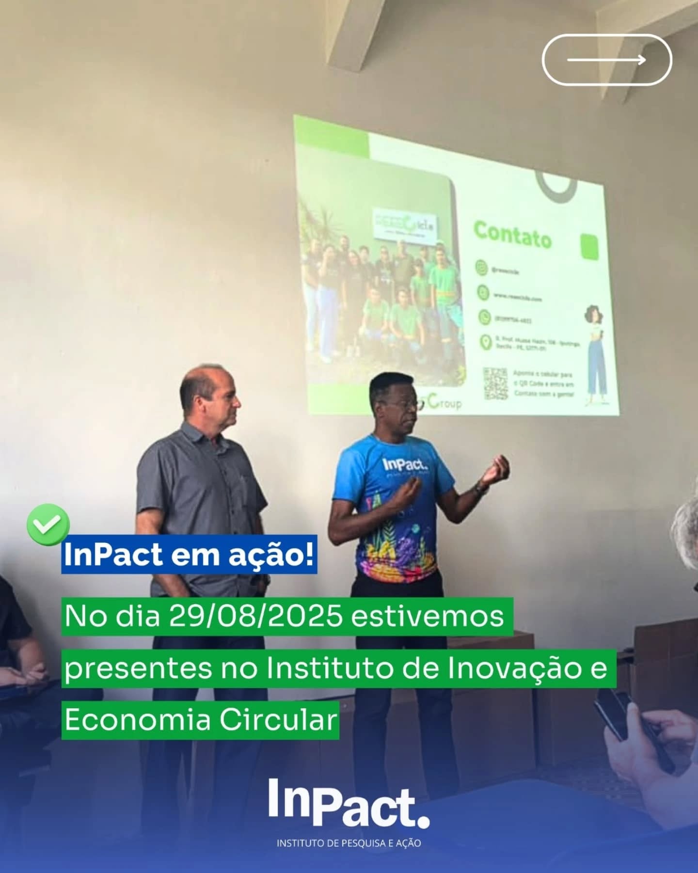 O Inpact - Instituto de Pesquisa e Ação, no dia 29/08/2025, no Instituto de Inovação e Economia Circular, participou conjuntamente com outros órgãos e entidades de uma ação da SEMAM-JP, cumprindo a agenda verde positiva em parceria com a @reeecicle no 1° Encontro de Política Reversa de Eletroeletrônicos com o Terceiro Setor, no qual recebemos a título de doação, um computador completo, recondicionado. O bem recebido será de grande utilidade para as nossas tarefas diárias.