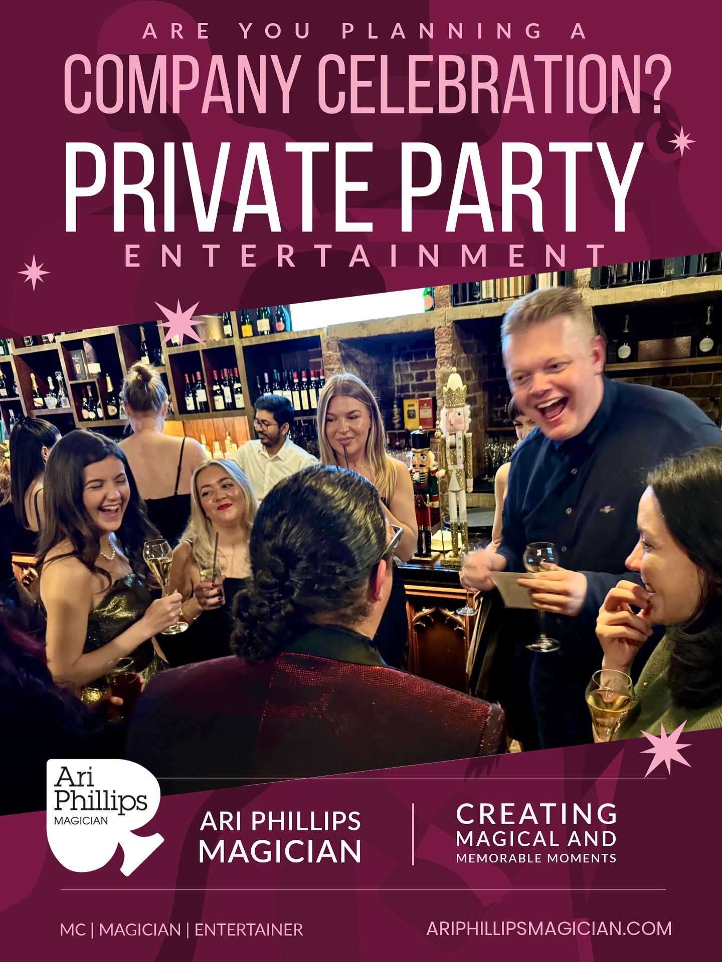 Are you planning a company celebration, corporate event, or even your Christmas party?
Why not make it truly unforgettable by booking Ari Phillips – Magician
Ari brings joy, laughter, and amazing magic that will create a memorable experience for everyone. Perfect for breaking the ice, entertaining and supposing the team, and leaving your staff, colleagues and guests talking long after the event.
Get in touch today to secure your date!
#magician #aucklandmagician #corporatemagician #entertainer #aucklandevents #aucklandentertainment #nzevents