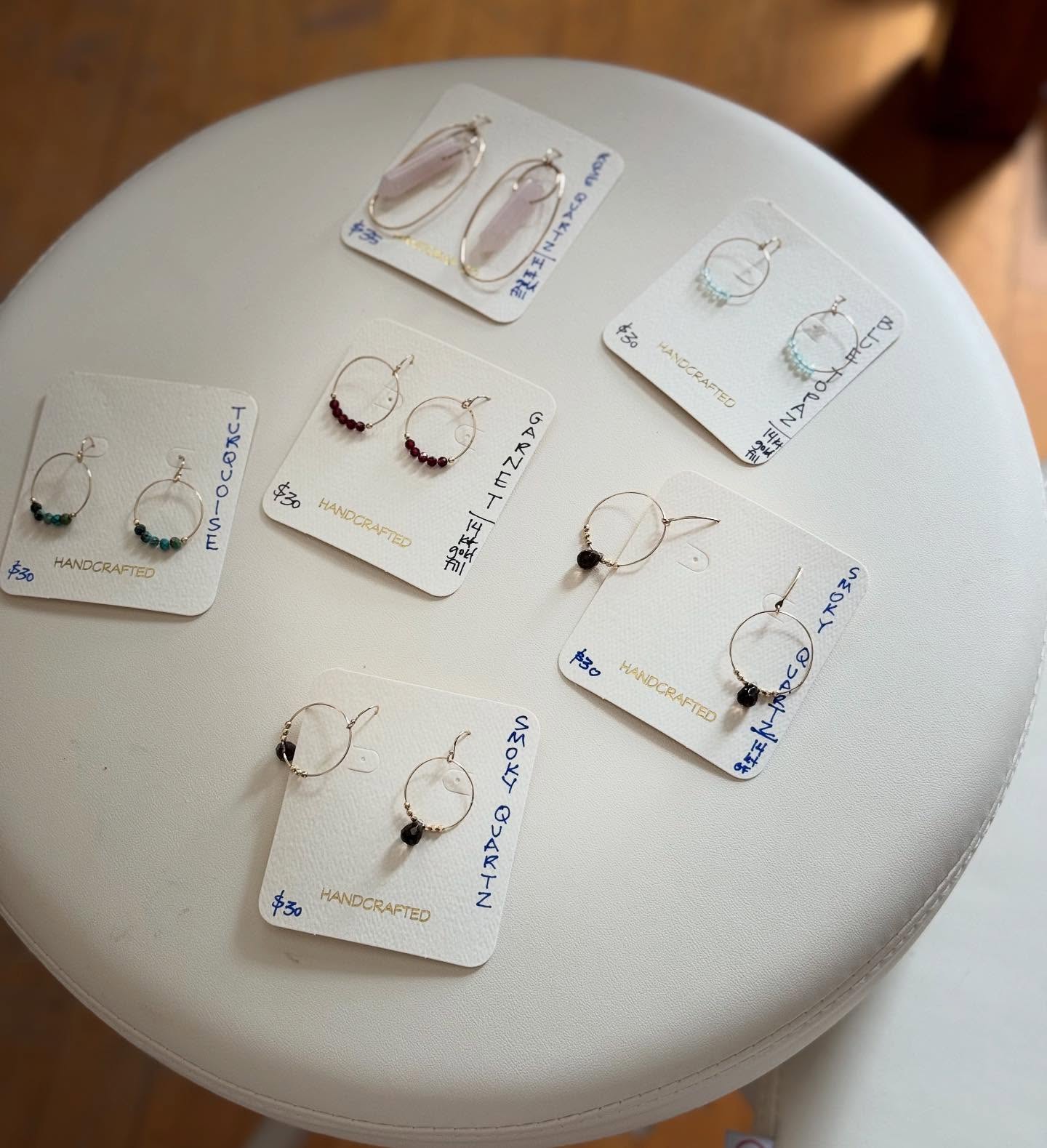 ⚡️Earrings⚡️ blue topaz, garnet, turquoise, rose quartz, and smoky quartz.
Come see them in person at the Washington Heights Night Market in Milwaukee on Thursday 9/11. Find us on Washington Boulevard between 54th and 53rd St. I’ll be set up from 4 PM until 8 PM. This local makers market is a great chance to get started on your holiday shopping in the warm weather and with a cool drink in your hand. Hope to see you there!