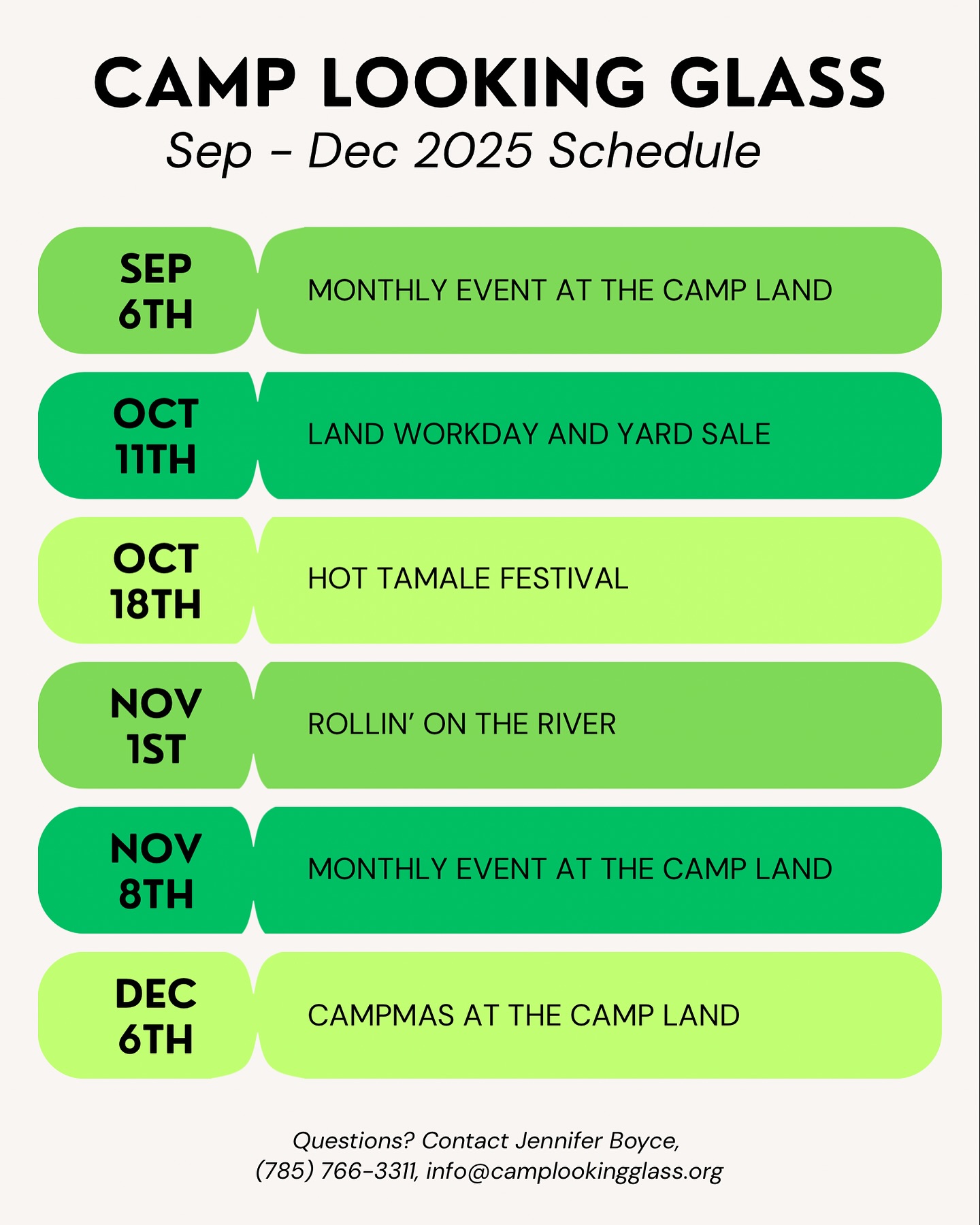 UPDATED CAMP SCHEDULE! We hope to see you on the camp land this fall and winter! 🐸❤️