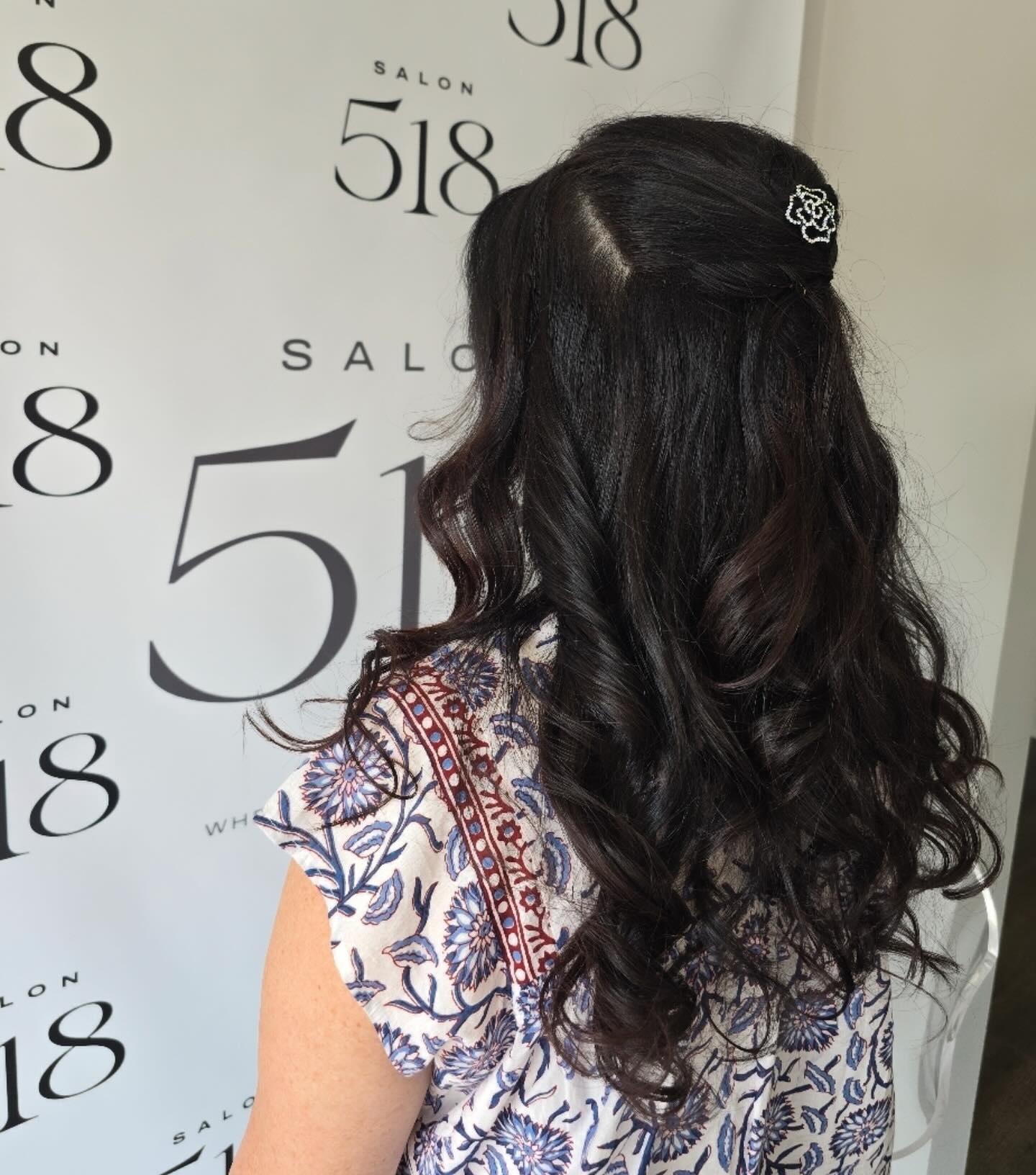 Half up/Half down style with soft curls by Darlene. #millburnsalon #millburnblowout #millburnnj #millburnblowout