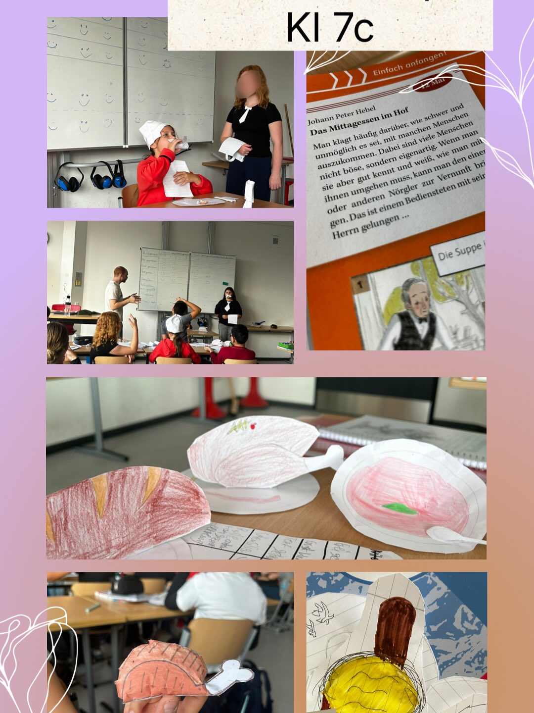 Szenisches Spiel im Deutschunterricht 📖 Die Klasse 7c erstellte kleine Rollenspiele zum Comic „Das Mittagessen im Hof“ und bastelte dazu passende Utensilien. Toll geworden! #deutschunterricht #toniturekrealschule #schule #schulalltag