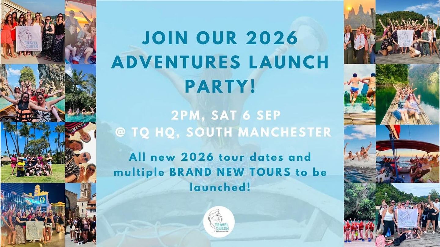 🥳TOMORROW!🥳 Calling all existing and future Travel Queens looking for your next adventure… we’d love you to join us as we launch all our 2026 holidays tomorrow, including BRAND NEW DESTINATIONS & TYPES OF TRIPS! 🌏🎉
This is Travel Queen owner Mel here, hi 👋🏻 😄! I’ve been planning all sorts of exciting stuff behind the scenes and I’m finally ready to tell you all about it! 🙌 This includes some brand new kinds of holidays and mini breaks as well as our usual big adventures, and more brand new destinations, from here in the UK, more in Europe and some big bucket list, further afield stuff too! 😄
I’ll be hosting the event with Emily in my team at our Travel Queen HQ 🏡 in our gorgeous Abney Hall building, surrounded by the beautiful woodland of Cheadle’s Abney Park in South Manchester 🩵 Check our stories for a preview!
We don’t get time to do many of these kind of events at all, so make sure you don’t miss this one 😁
We’ll also be launching the 2026 dates for all our existing well-loved destinations (some of which have already started filling up!) and you’ll have the opportunity to book your place on these and any of our new trips on the day.
I’ll be explaining how everything works so you can get a feel for exactly what to expect, and I’ll be running through virtual tours of our trips to bring those to life too. I’ve designed all our trips from my personal experience travelling around every destination, as a solo female traveller, so you can grill me in as much detail as you like, about anything and everything! 😃
Perhaps most importantly, you’ll also have the chance to meet other existing and future Travel Queens who may well become your new travel buddies on a trip with us 🥰
We’ll also be taking a little walk around Abney Park and going for a drink in our local pub in the park afterwards, if you’d like to join us to carry on getting to know me and Emily and your potential new travel buddies! 😍
Please RSVP as soon as possible if you can make it, so we can plan for numbers as places are limited and we’re almost at full capacity! DM us, email mel@travel-queen.co.uk or WhatsApp us on 07399 303859.
See you tomorrow! 🥳
Mel & Emily x