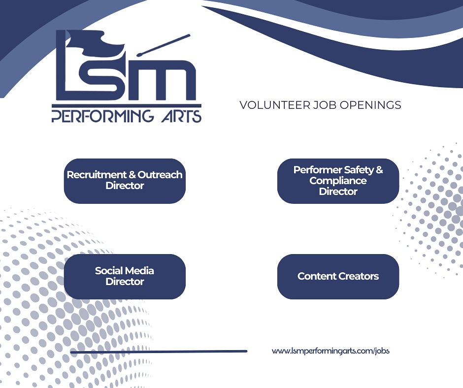 👀 We’re expanding our operations team and searching for new leaders!
Social Media 📱 | Recruitment 🎺 | Safety 🛡️
Be part of the team → lsmperformingarts.com/jobs
#MakeADifference #JoinLSM #LSM #WGI #WGIwinds #PerformMAPA