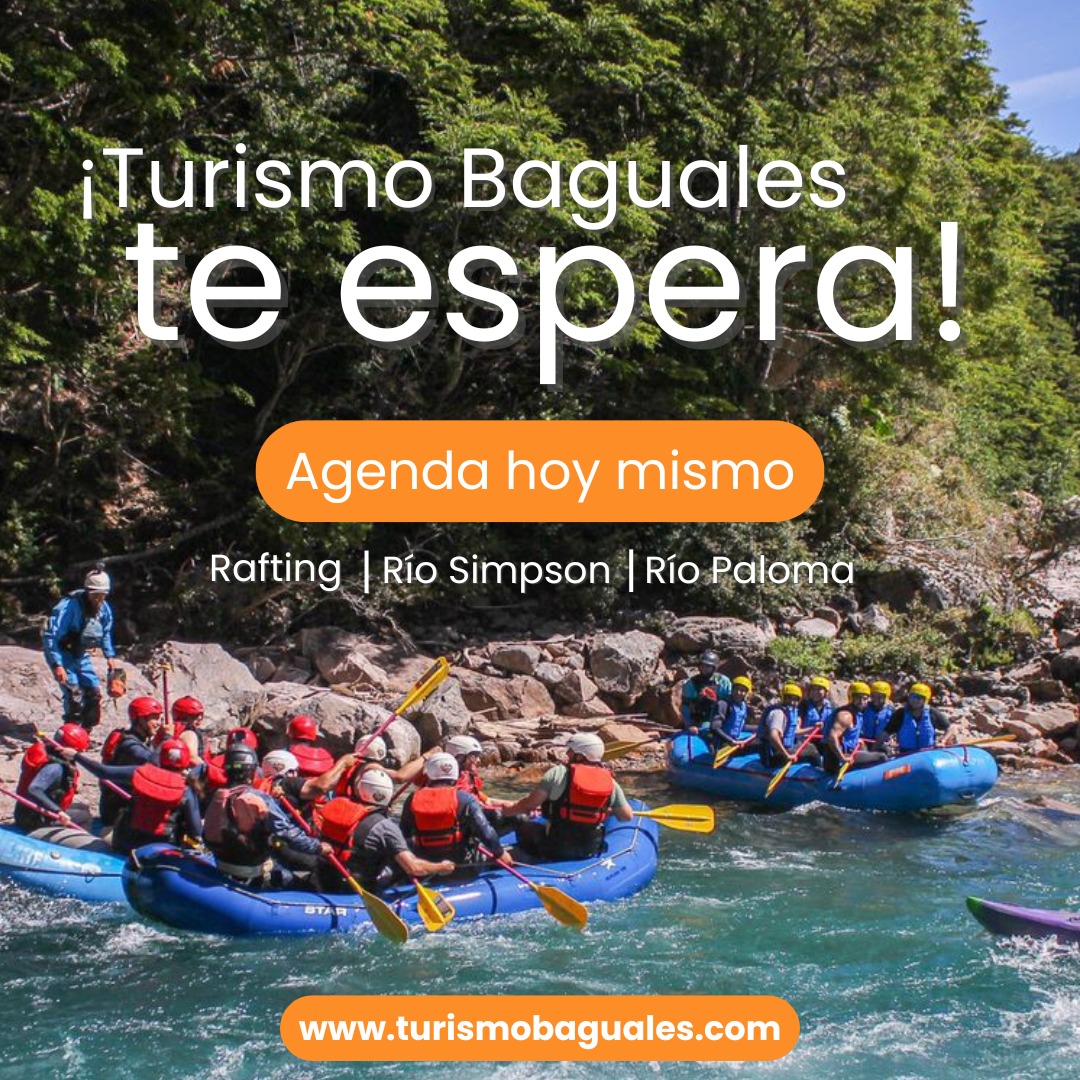 🌊✨ La aventura que estabas esperando ya está aquí.
¿List@ para sentir la adrenalina del rafting en la Patagonia? 🚣♂️
Turismo Baguales te espera con dos experiencias únicas:
🌊 Río Paloma
🌊 Río Simpson
👉 Agenda hoy mismo y asegura tu cupo. ¡No dejes que te lo cuenten, vívelo!