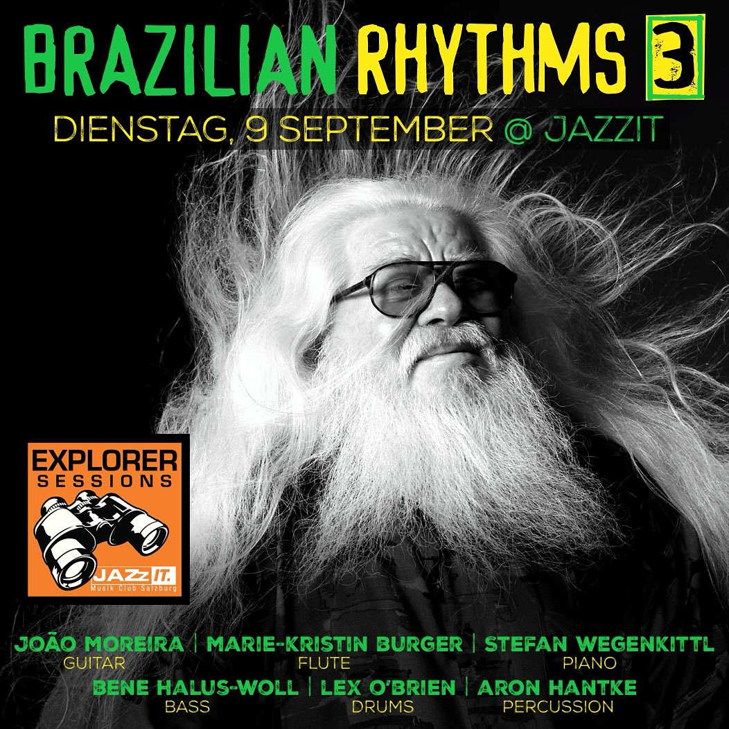 The unforgettable face in the picture belongs to the inimitable Brazilian composer and multi-instrumentalist Hemeto Pascoal. He is one of six great Brazilian composers whose music we will proudly perform at Jazzit:Musik:Club Salzburg on TUESDAY, 9 SEPTEMBER at 20:30, continuing the Explorer Session series: Brazilian Rhythms!
The event is FREE, so come early for a good seat.
Featuring: João Lucas Moreira @joaolucasmoreira_music , Marie-Kristin Burger @mariekristinburger, Stefan Wegenkittl, Bene Halus-Woll @benehaluswoll, Aron Hantke @aronhantke and Lex O‘Brien @lexitojazz.
#jazz #jazzit #session #explorersession #jamsession #brazil #brazilianmusic #hermetopascoal #jobim #johnnyalf #alegrecorrêa