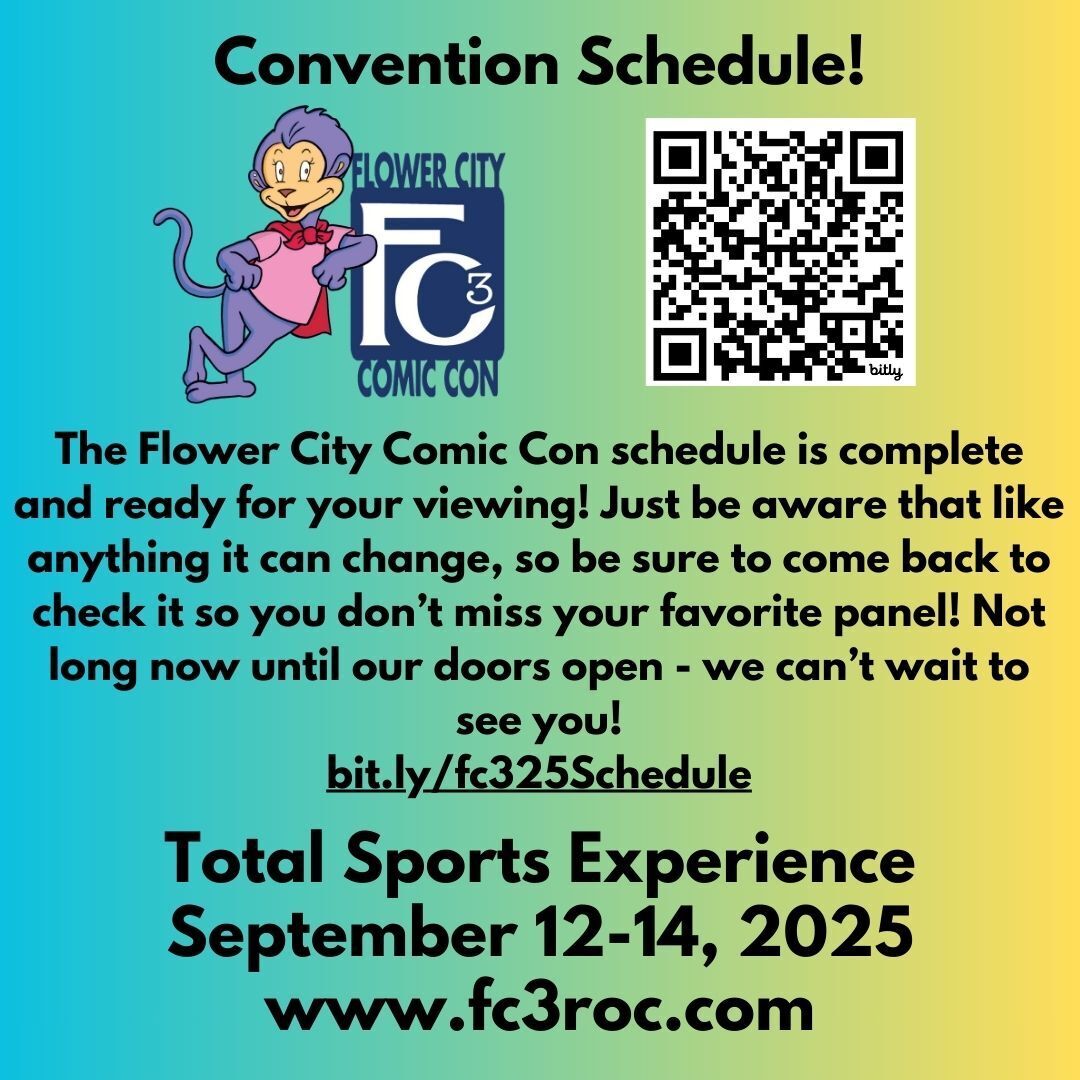 The Flower City Comic Con schedule is complete and ready for your viewing! Just be aware that like anything it can change, so be sure to come back to check it so you don’t miss your favorite panel! Not long now until our doors open - we can’t wait to see you!
https://bit.ly/fc325Schedule?utm_source=instagram&utm_medium=FC3&utm_campaign=publer
#FC32025 #ExperiencFC3 #WhereItAllComesTogether