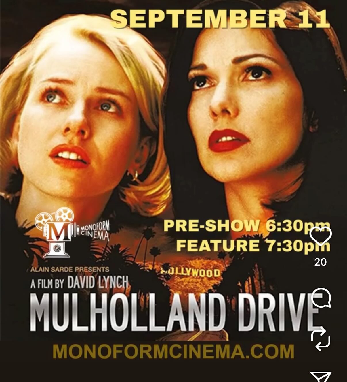 September show drop: Live Music, A David Lynch Movie, a Bowie Variety Show, and the second weekend of Mother Courage And Her Children.