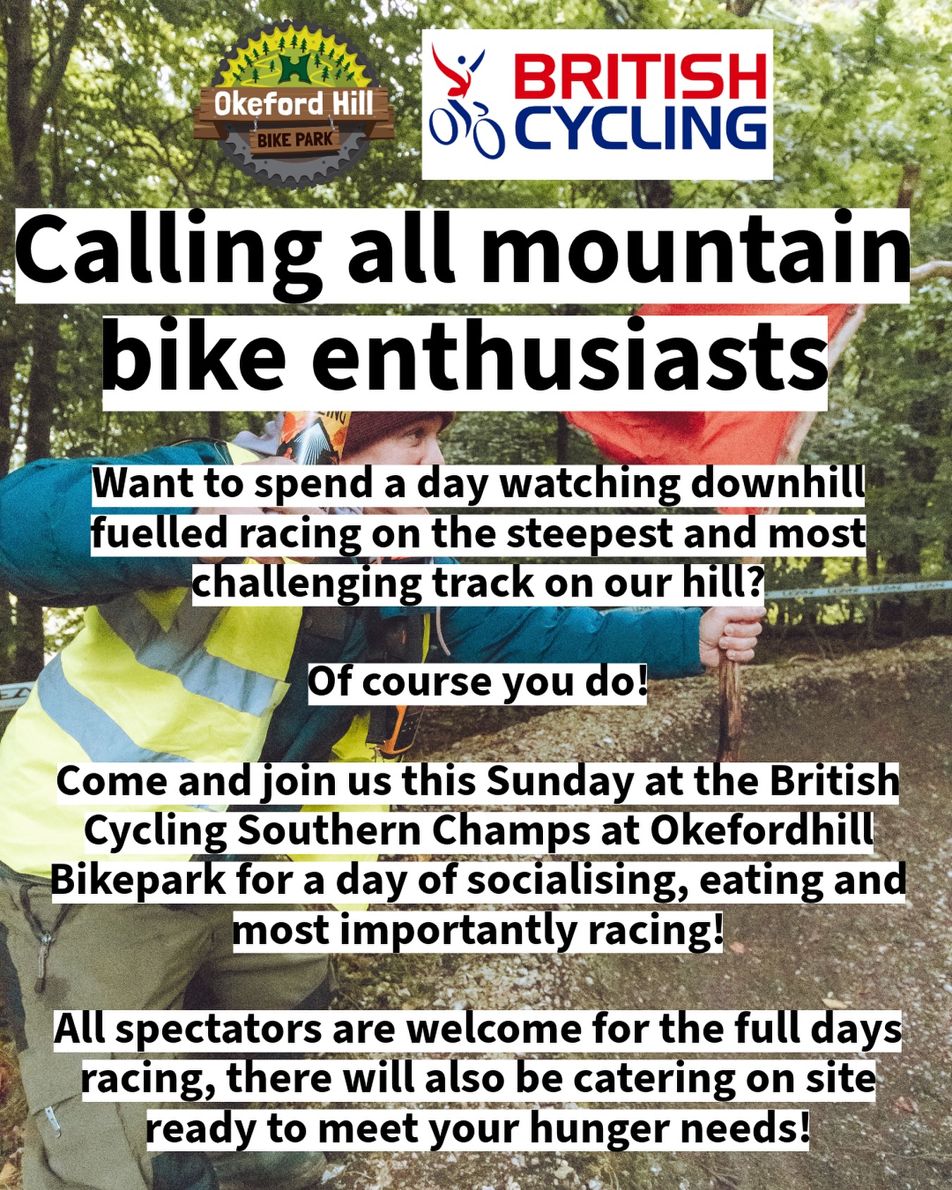 Calling all mountain bike enthusiasts
Want to spend a day watching downhill fuelled racing on the steepest and most challenging track on our hill?
Of course you do!
Come and join us this Sunday at the British Cycling Southern Champs at Okefordhill Bikepark for a day of socialising, eating and most importantly racing!
All spectators are welcome for the full days racing, there will also be catering on site ready to meet your hunger needs!
#okefordhillbikepark #okefordhill #britishcycling