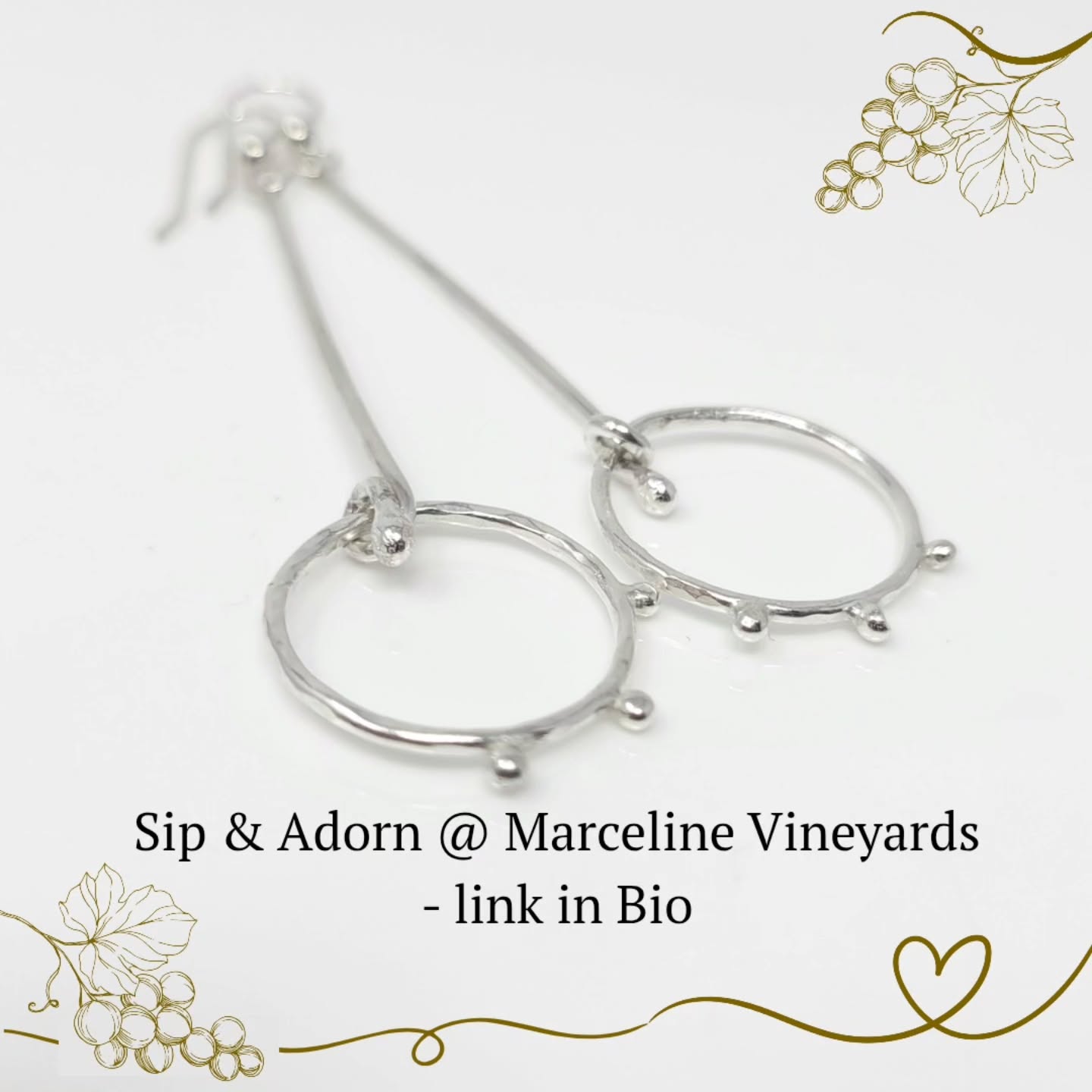 ✨ Ever wanted to design your own jewelry? This Saturday at Marceline Vineyards, I’ll be guiding a small group through creating sterling silver earrings — no experience needed!
You’ll leave with a pair that’s uniquely yours (and maybe a new love for metalsmithing 💎).
📍 Marceline Vineyards
🗓 Saturday, Sept 13 | 10am–12pm
🍷 Wine available for purchase during class
Seats are limited — come sip, create, and sparkle with us. ✨
#marcelinevineyards #earringworkshop #insidemylocket #Handmadeisbetter @marcelinevineyards