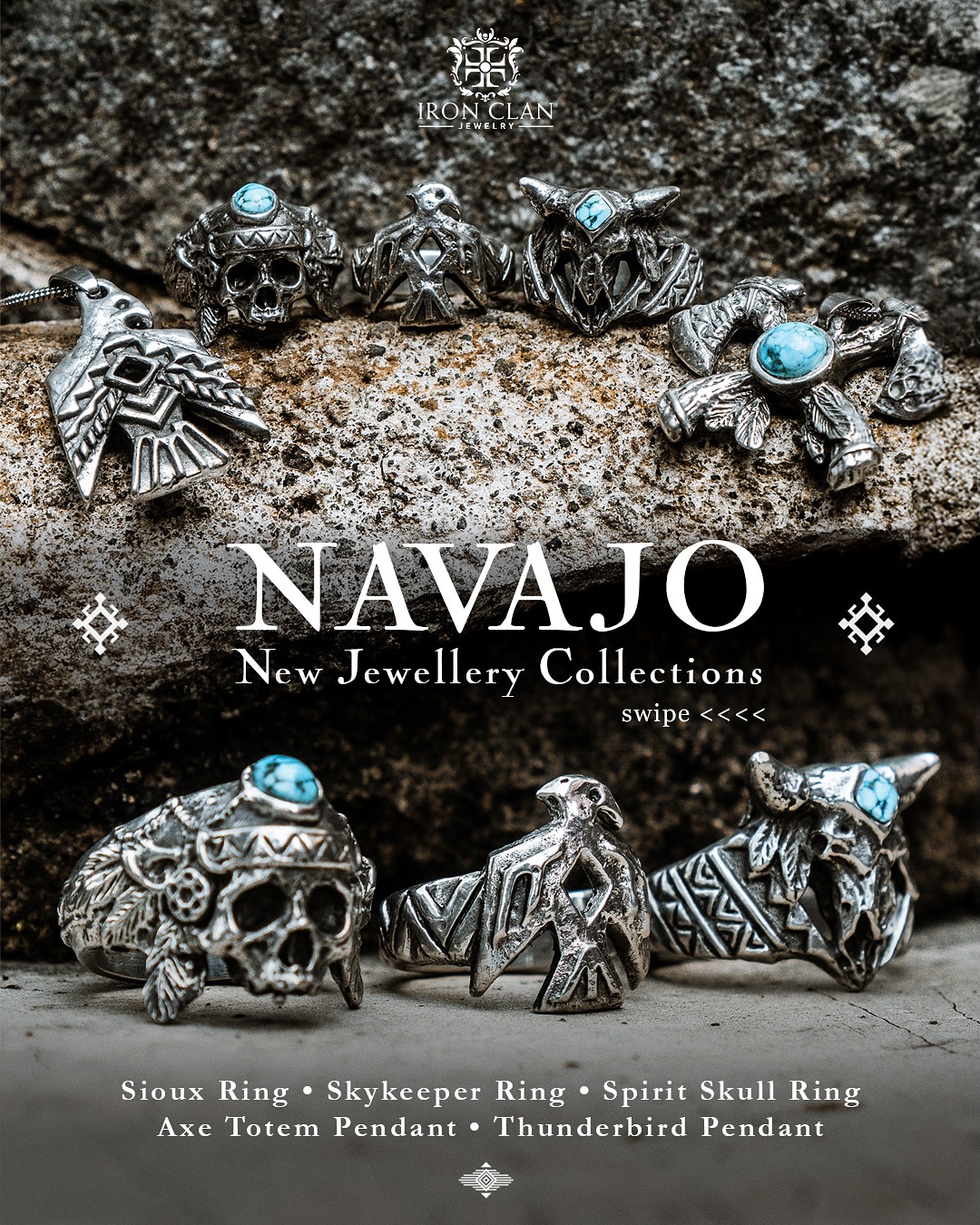 The Navajo Collection is born from our deep respect for Native traditions, where every symbol carries meaning and every detail tells a story. From the Spirit Skull Ring, embodying life and the beyond, to the Skykeeper Ring and Thunderbird Pendant, channeling guardians of the sky, and the Sioux Ring and Axe Totem Pendant, reflecting warrior strength and unity.
This collection is not only jewelry, but a reminder of sacred balance between earth, spirit, and the infinite sky. Each piece is handmade to preserve that soul, so it lives on in your hands.
Each piece is hand-sculpted in various metal that you want to made, infused with the soul of craftsmanship, and adorned with turquoise stones that carry the spirit of protection and guidance.
Available now exclusively at Iron Clan.
__
#IronClanJewelry #NavajoCollection #HandmadeJewelry #turquoiseRing #NativeInspired #Skullrings #Skulljewelry