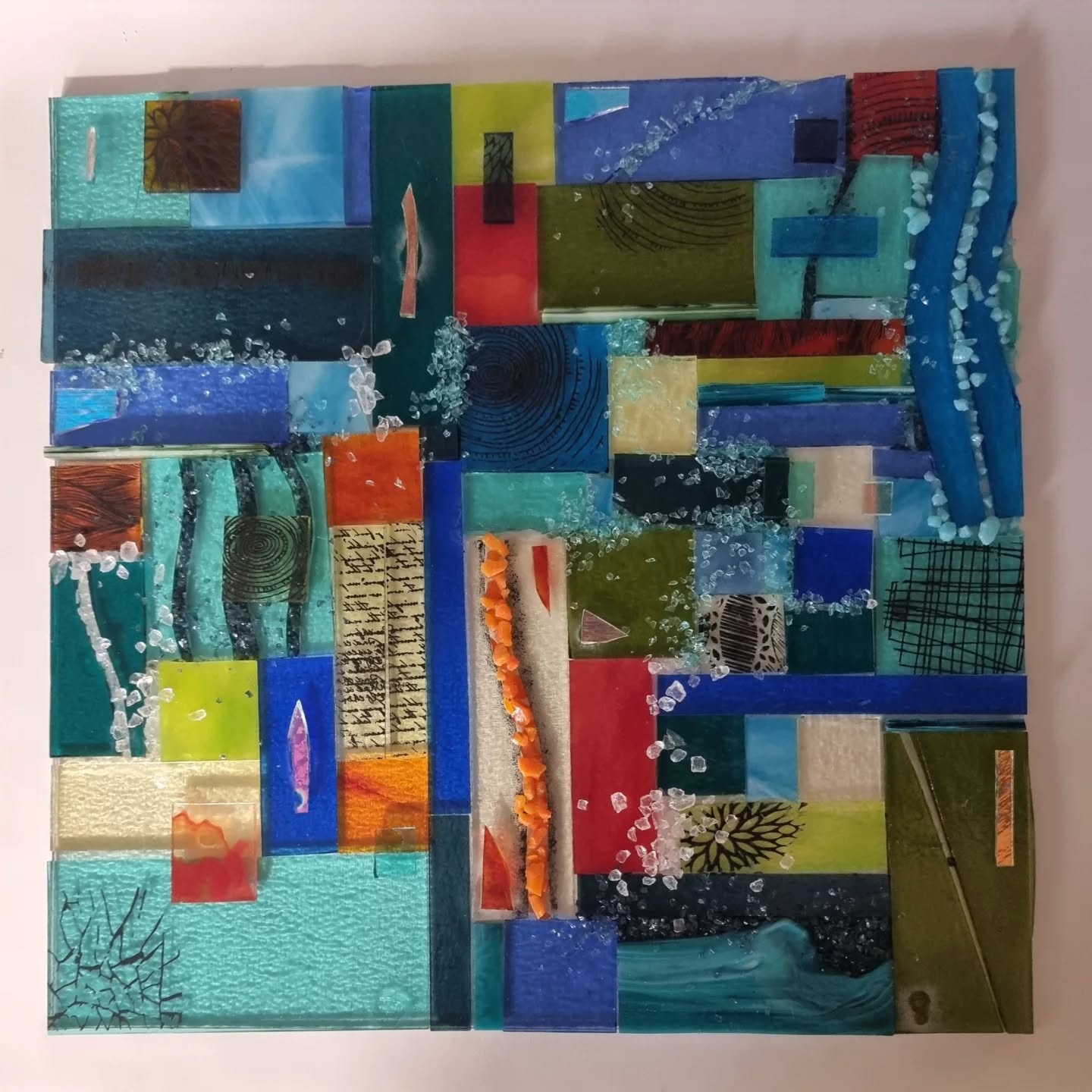 WORK IN PROGRESS - New larger tableau 30cm x 30cm, part of my Totem series -this is a before picture, it's in the kiln right now and I can't wait to see it.