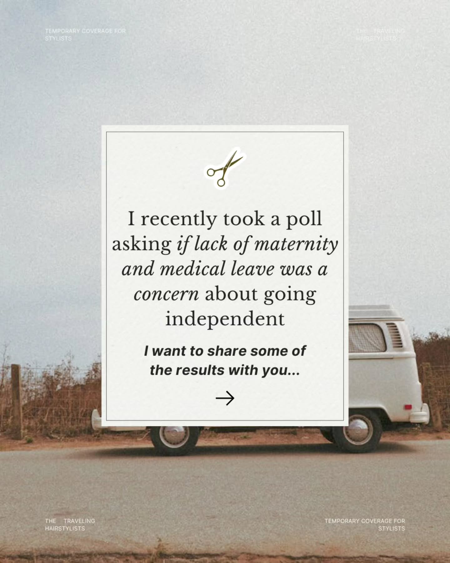 The other 10% of the results were from stylists expressing that it wasn't something they thought about until they had a situation come up that forced them to think about it.
Either way, we are here to help support you💪
So if you are planning for an upcoming leave of any kind, reach out, and let's chat!
#travelingstylist #hairstylistcommunity #hairbiz